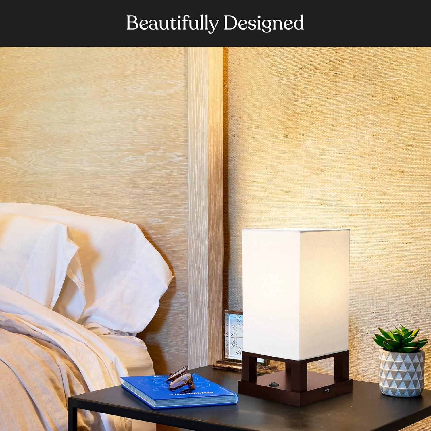 Brightech Maxwell 14 in. Mid-Century Modern LED Bedside Table Lamp with Fabric Square Shade