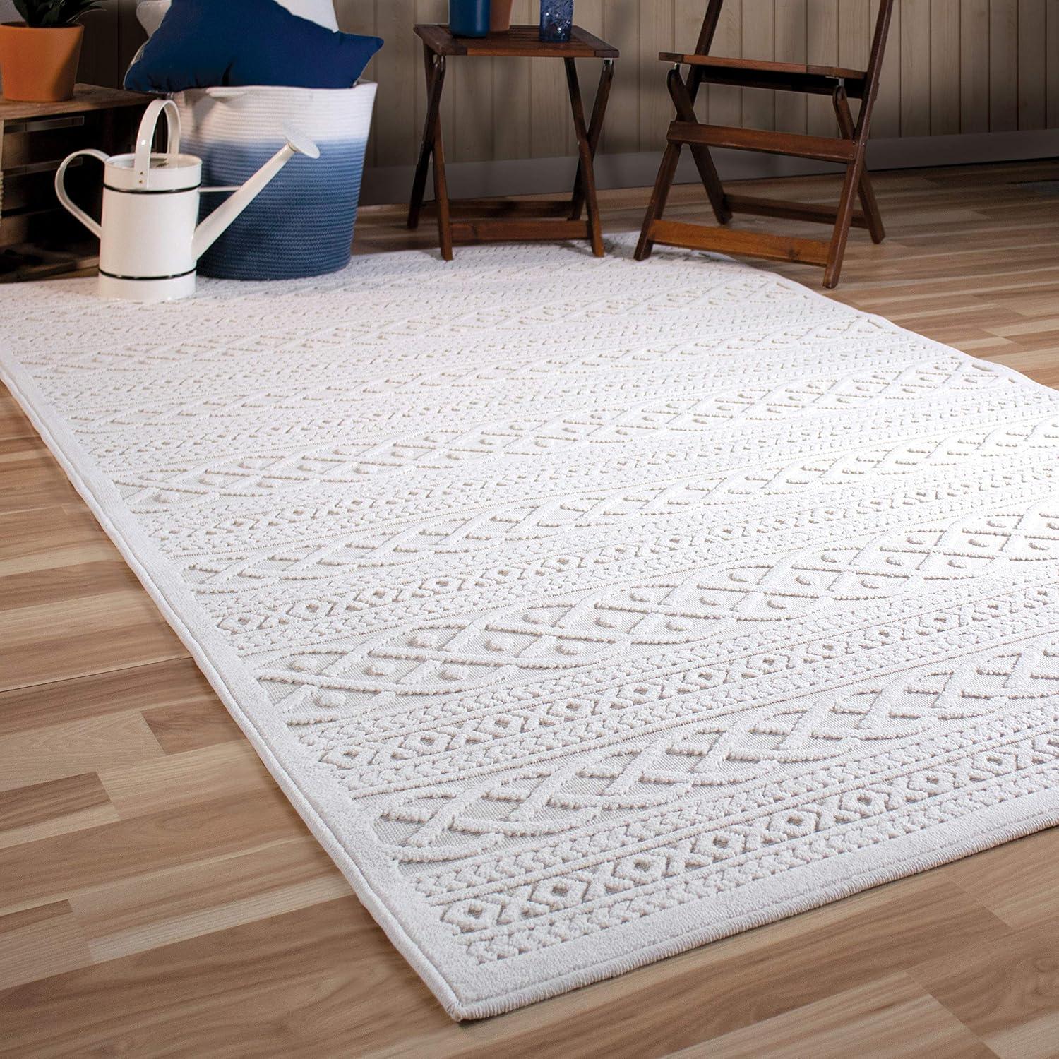Orian Boucle Jenna 6'6" X 9'8" Natural Geometric Indoor-Outdoor Rug