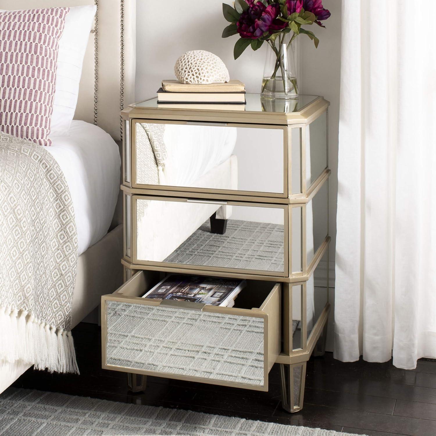 Giana 3 Drawer Mirrored Nightstand - Mirror - Safavieh.