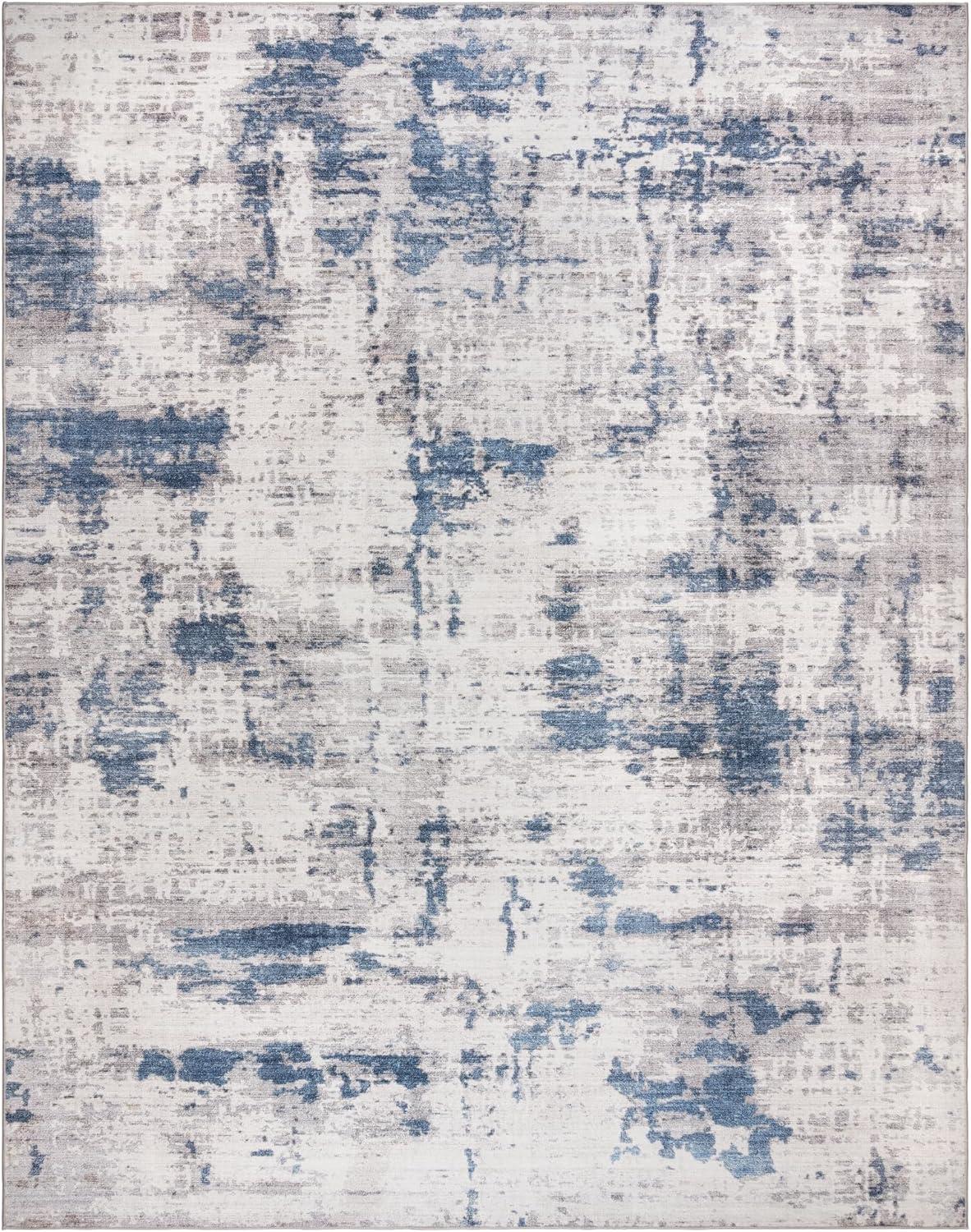 Gertmenian Crystal Print Cenis Blue Ivory Cream Washable Flat Pile Modern Abstract Indoor Area Rug