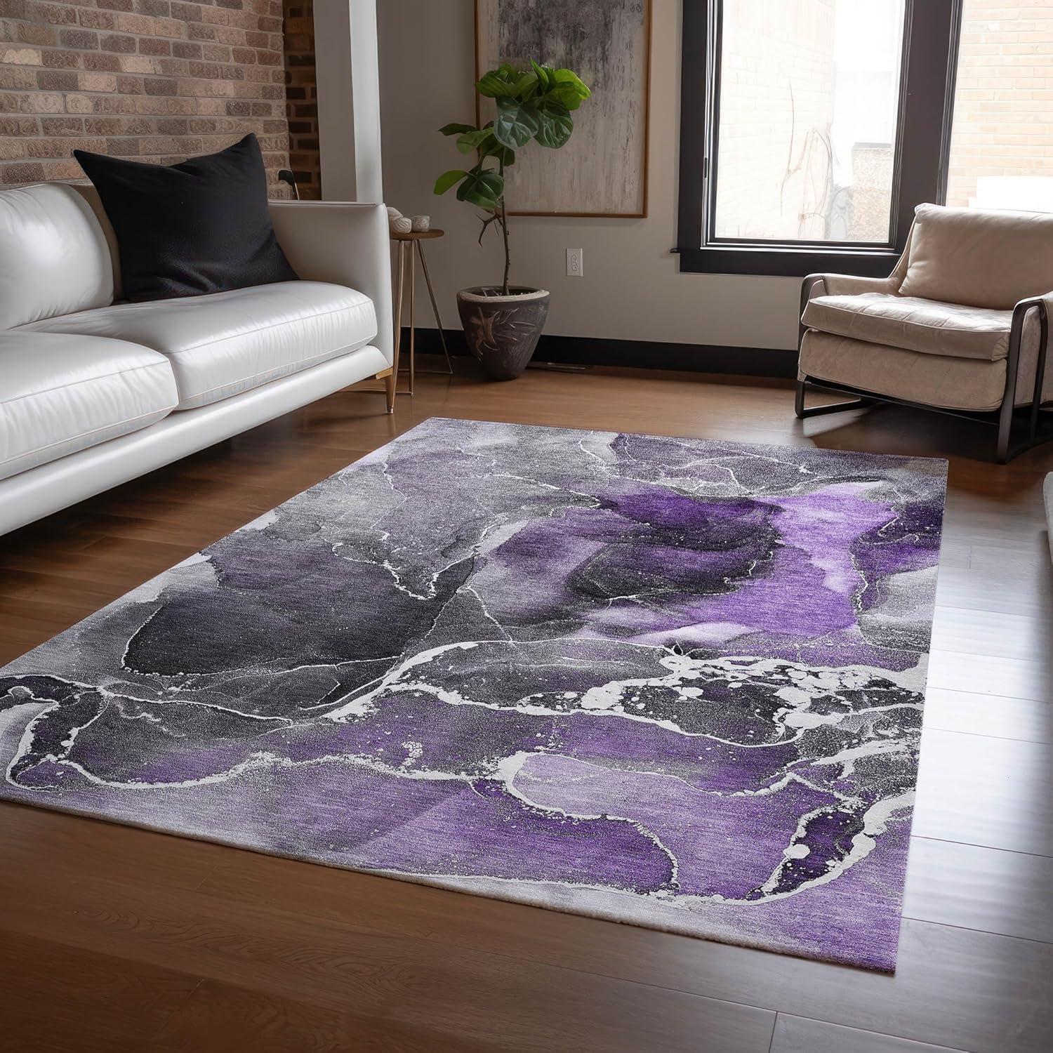 Purple and Gray Abstract Pattern 3' x 5' Washable Area Rug