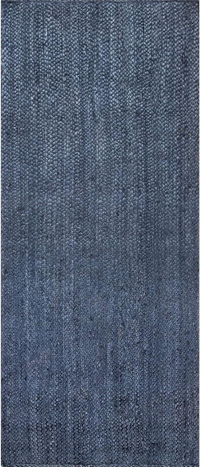Nuloom 2x6 Rigo Jute Hand Woven Indoor Area Rug, Navy, Solid Farmhouse Design, Natural Fiber Bedroom, Living Room, Kitchen,