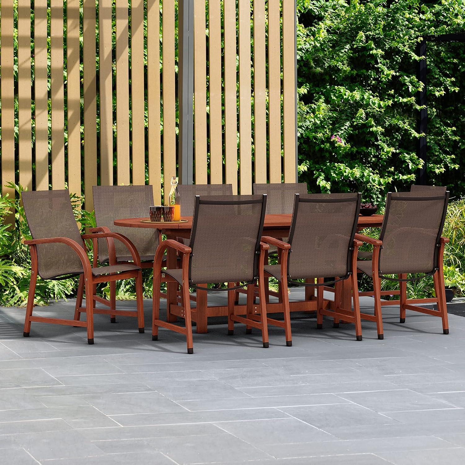 Amazonia Bahamas 7 Piece Rectangular Patio Dining Set | Eucalyptus Wood - Brown Chairs | Ideal for Outdoors and Indoors