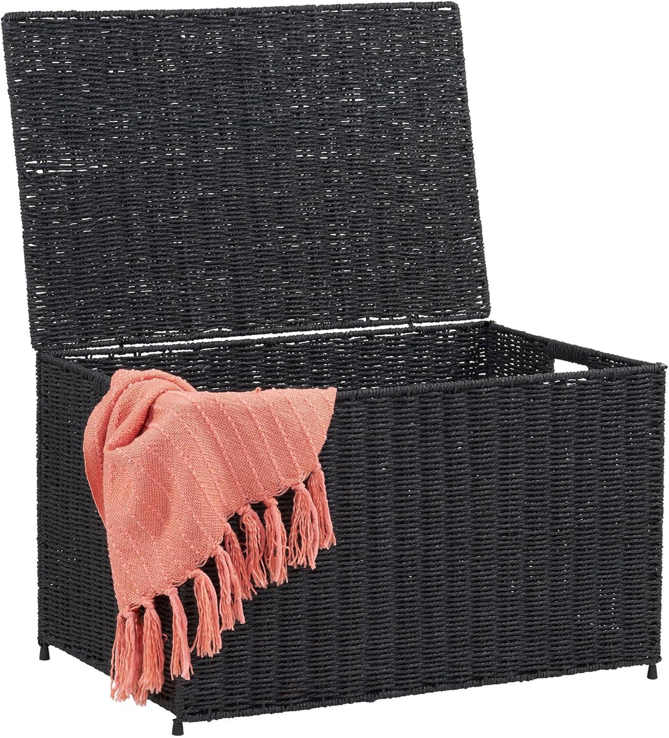 HOUSEHOLD ESSENTIALS Decorative Wicker Paper Rope Storage Chest