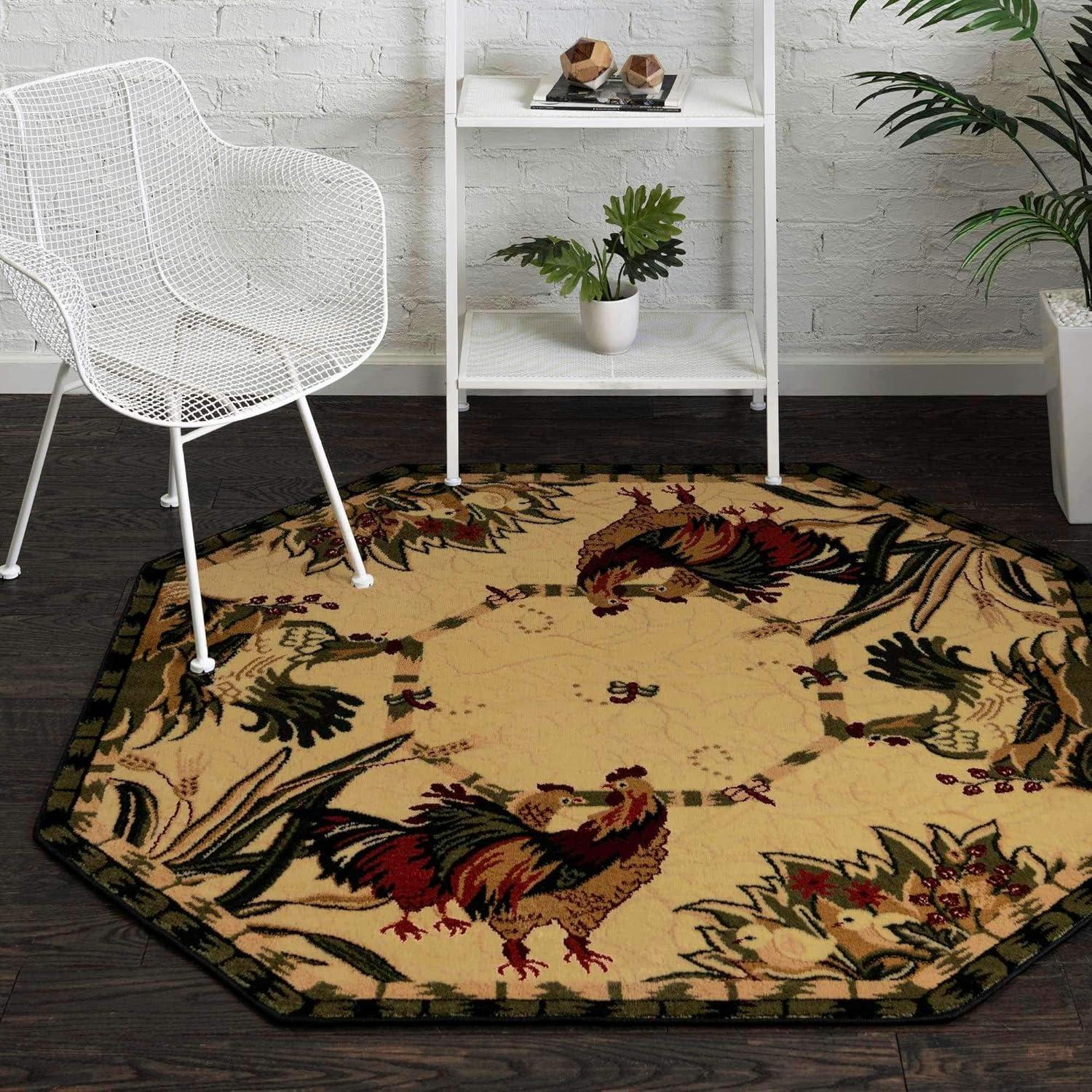 Unique Loom Barnyard Collection Area Rug - Farm (5' 3" Octagon Cream/Black)