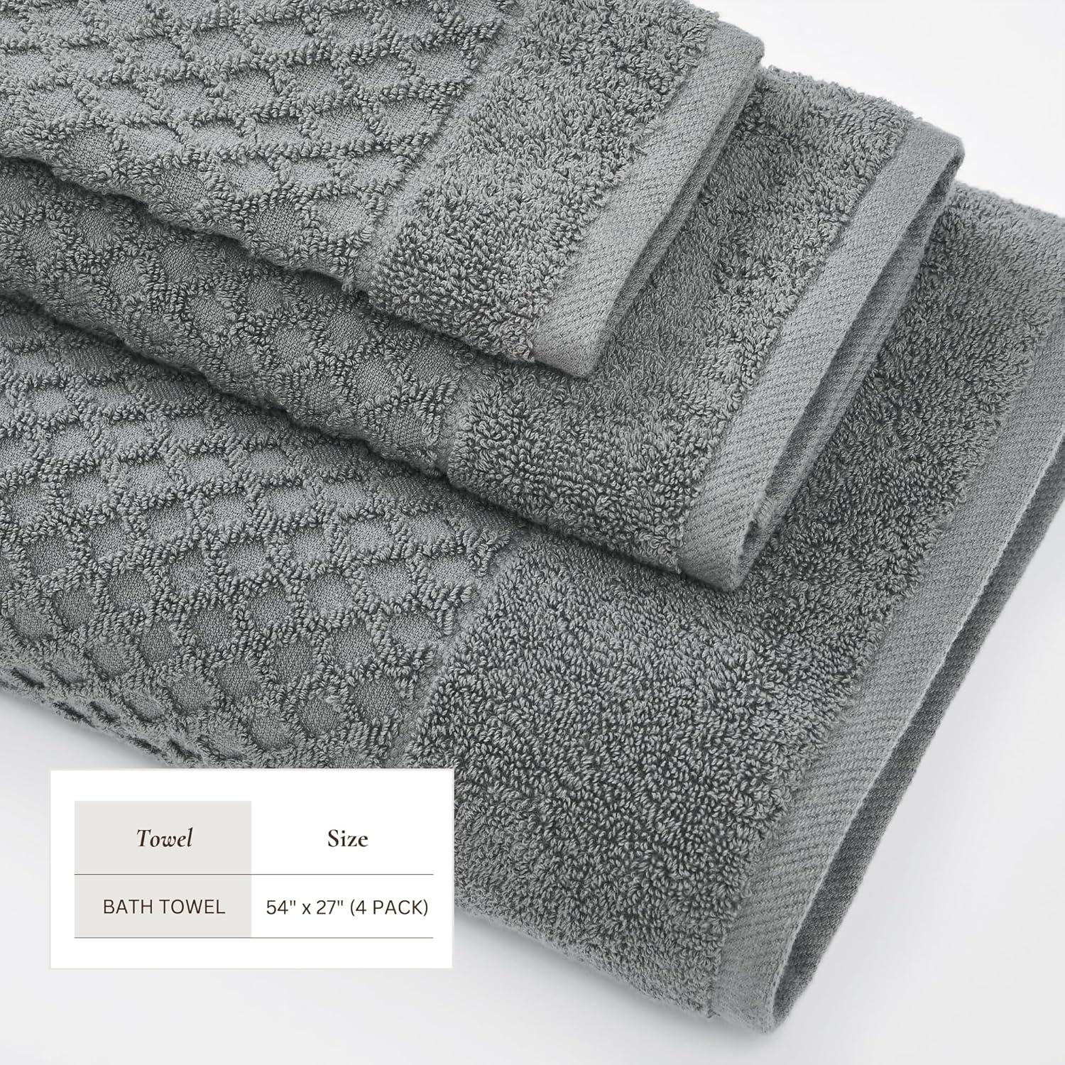 Cotton Quick-Dry Textured Towels - Great Bay Home (4 Pack Bath Towels, Dark Grey).