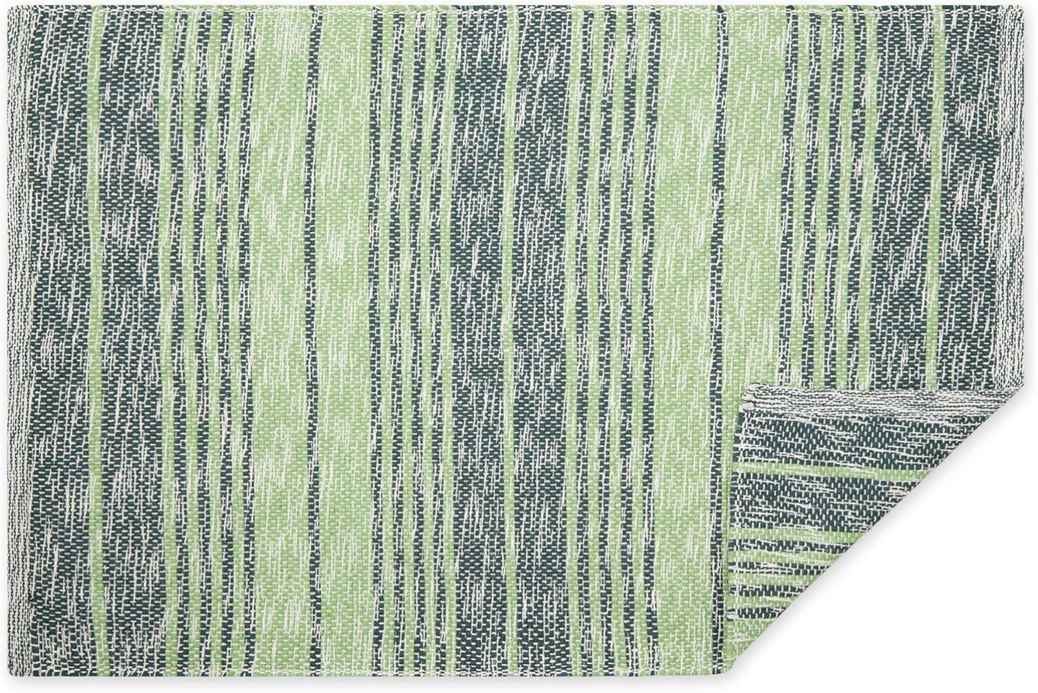 Variegated Hunter Green Stripe Handwoven Recycled Yarn Rug 2x3 Ft