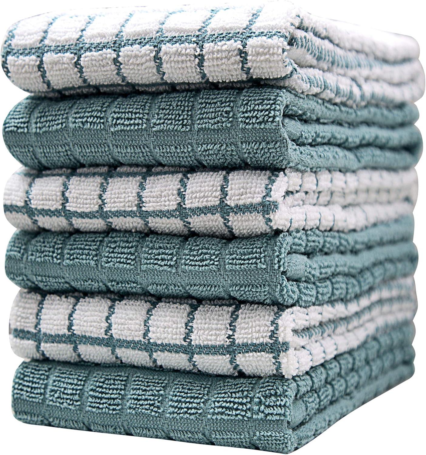 Aqua Check Cotton Kitchen Towels Set, 16"x 28", 6 Pack