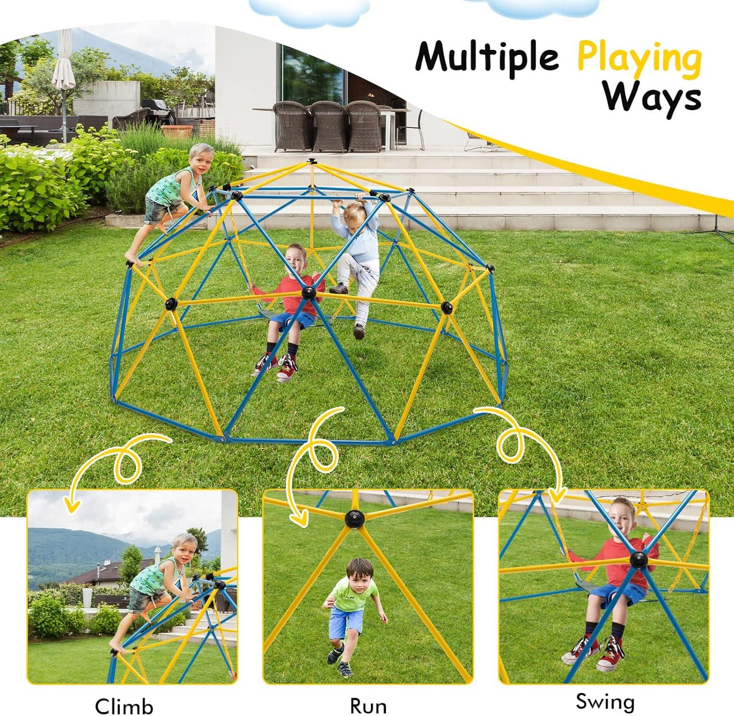 Spaco 10 Feet Kids Dome Climber, Climbing Dome with Swing and 800 Lbs Load Capacity for Garden Yard, Kids Play Equipment for Outdoor, Multicolor
