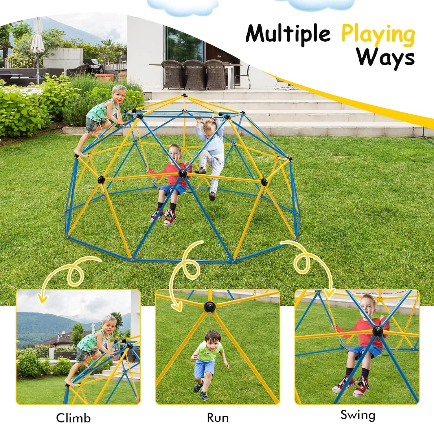 Spaco 10 Feet Kids Dome Climber, Climbing Dome with Swing and 800 Lbs Load Capacity for Garden Yard, Kids Play Equipment for Outdoor, Multicolor
