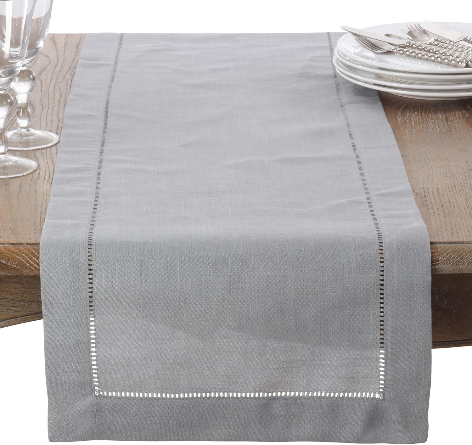 Gray Hemstitched Polyester Table Runner 16 x 54 Inches