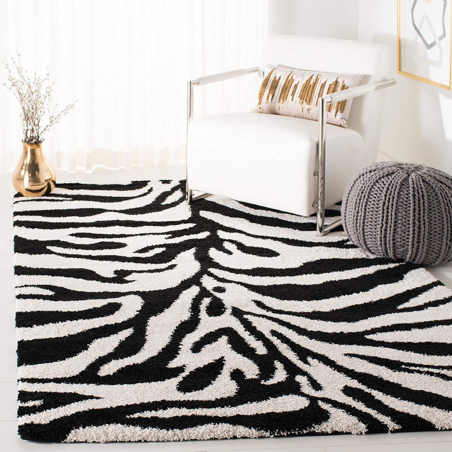 Florida Shag SG452 Power Loomed Indoor Area Rug - Ivory/Black - 4'x6' - Safavieh.