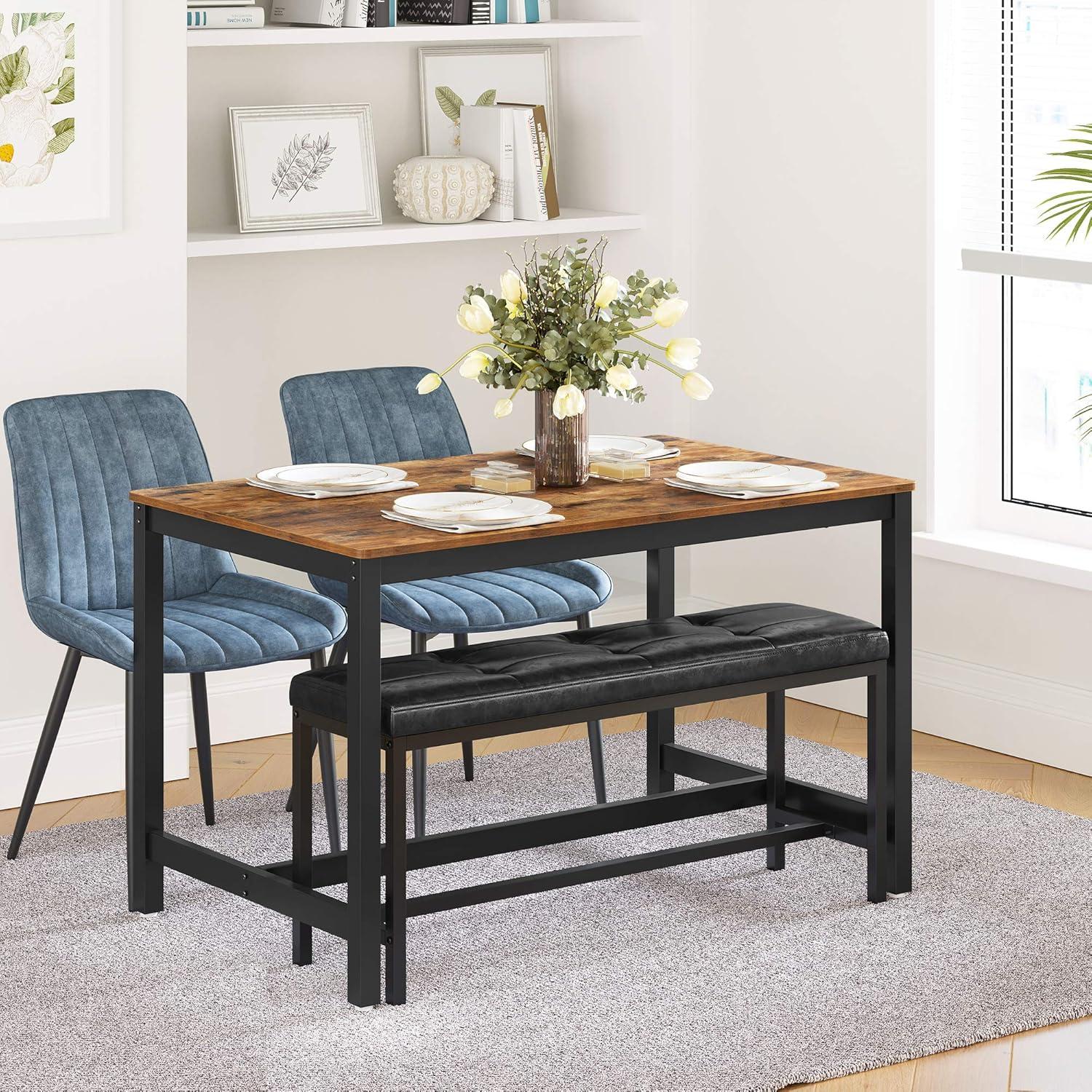 Rustic Brown Wood and Metal Dining Table