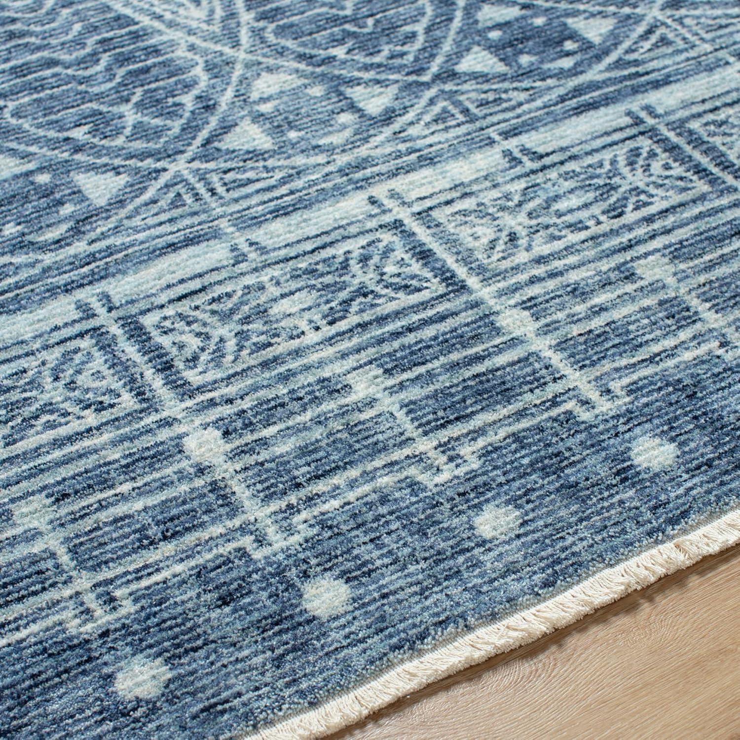 Blue and White Geometric Pattern Rectangular Rug