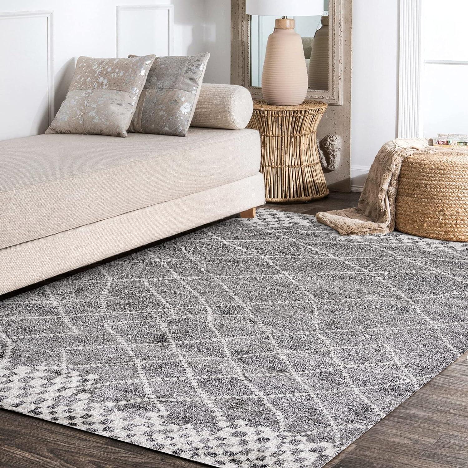 4'x6' Asilah Moroccan Modern Diamond Area Rug, Gray - JONATHAN Y