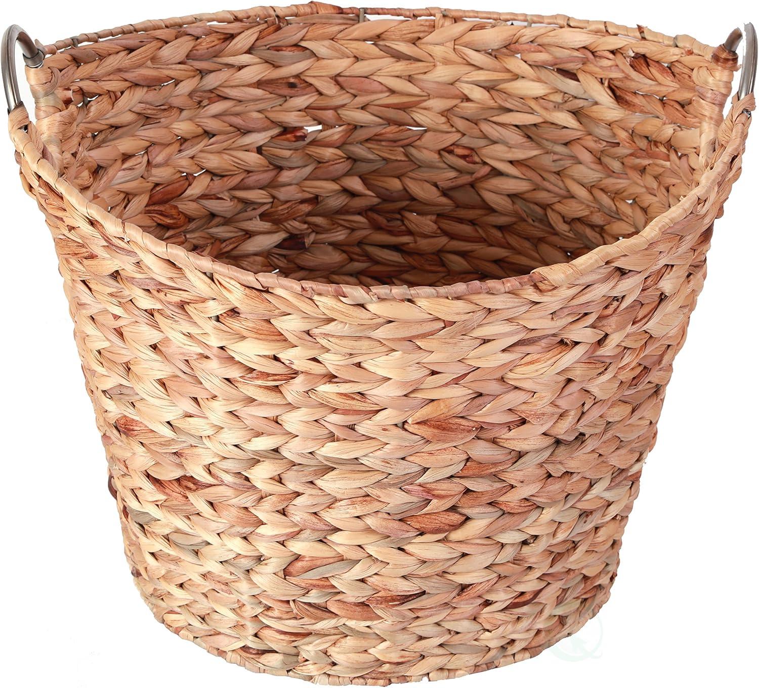 Large Round Brown Water Hyacinth Wicker Laundry Basket