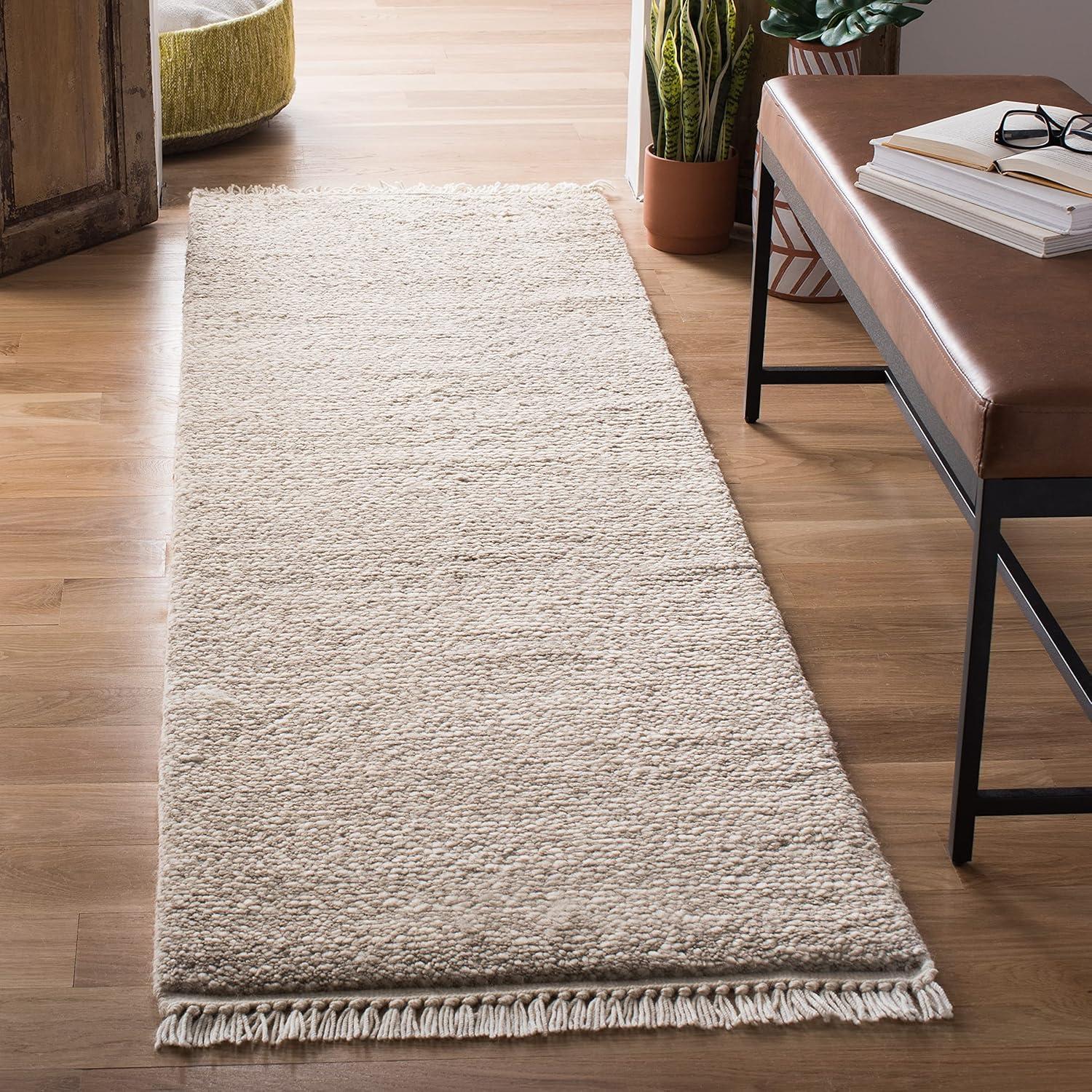 Beige Hand-Knotted Wool Shag Runner Rug 2'6" x 6'