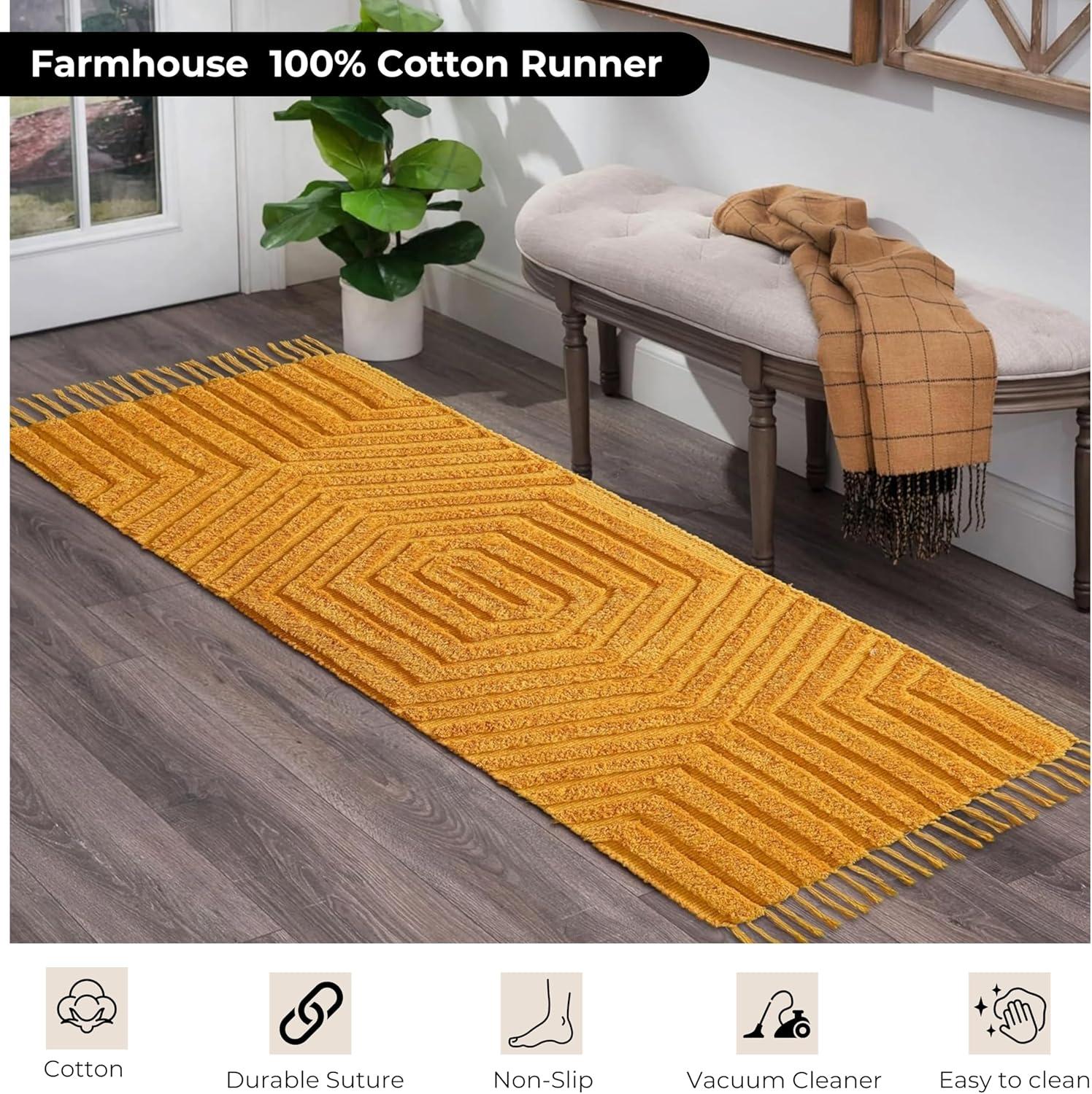 Boho Rugs for Living Room 4x6, Farmhouse Cotton Area Rug for Bedroom, Washable Tufted Indoor Floor Carpet for Kitchen Dorm Office Dining Room Office H