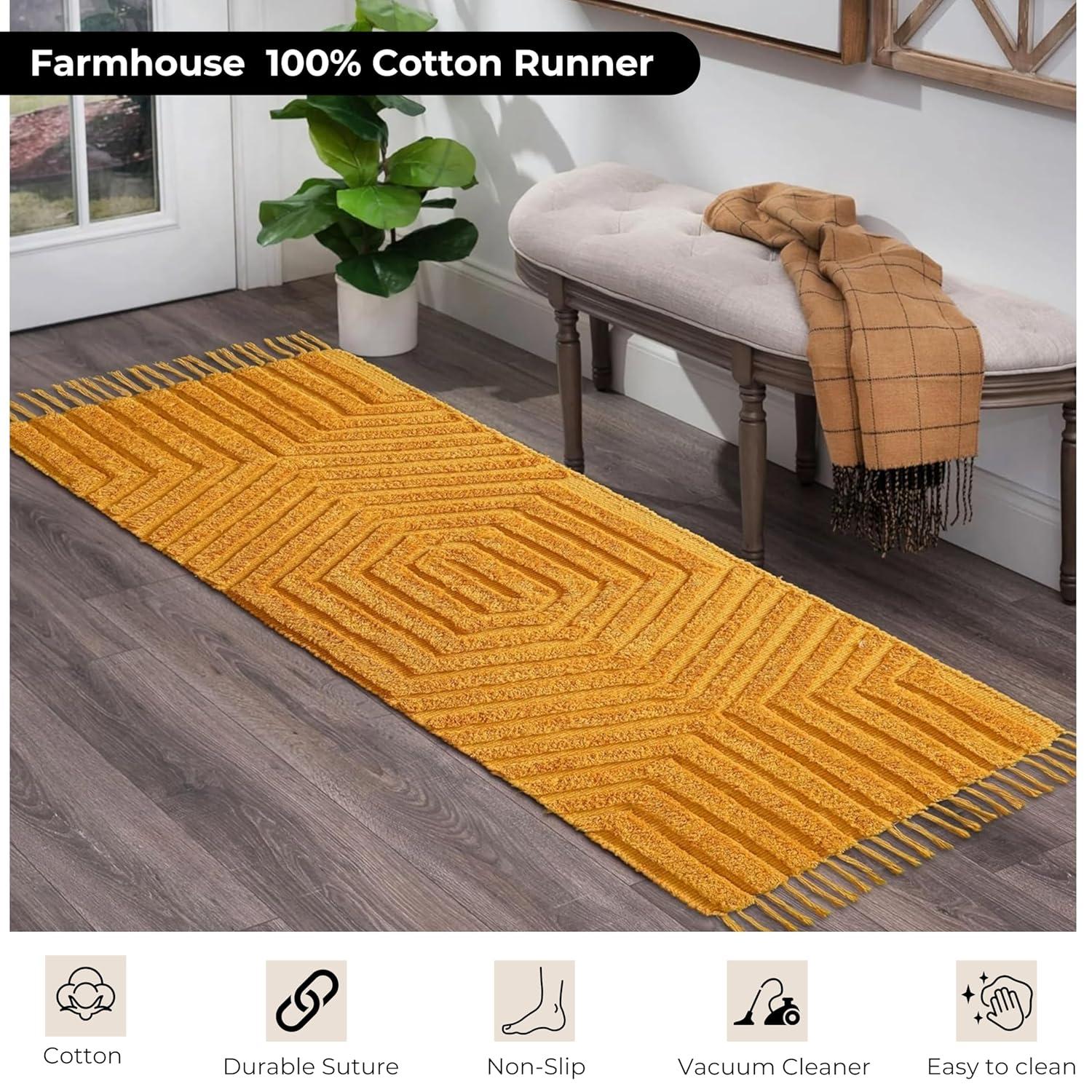 Boho Rugs for Living Room 4x6, Farmhouse Cotton Area Rug for Bedroom, Washable Tufted Indoor Floor Carpet for Kitchen Dorm Office Dining Room Office H