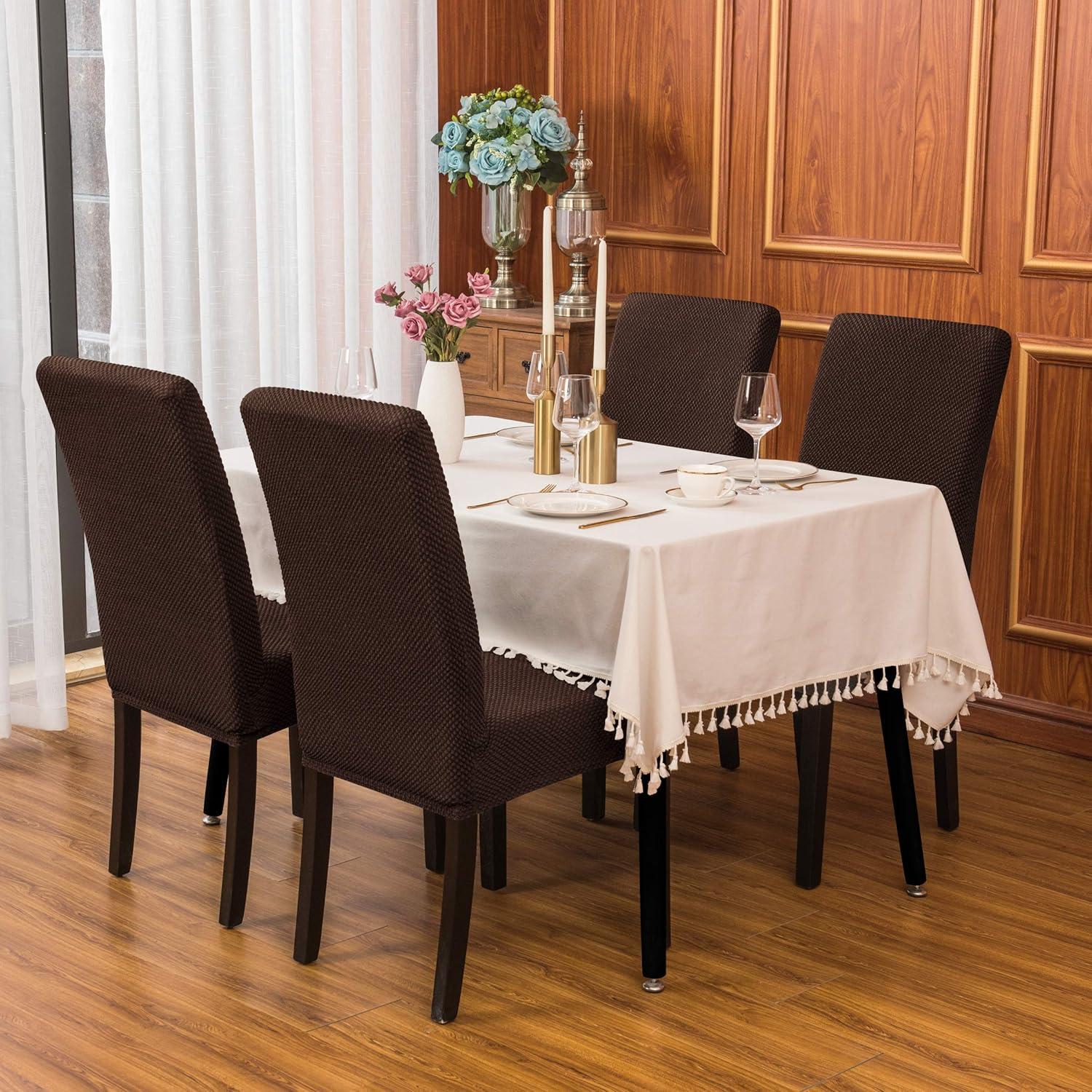 Subrtex Stretch Textured Grain Dining Chair Slipcover (Set of 4, Chocolate)