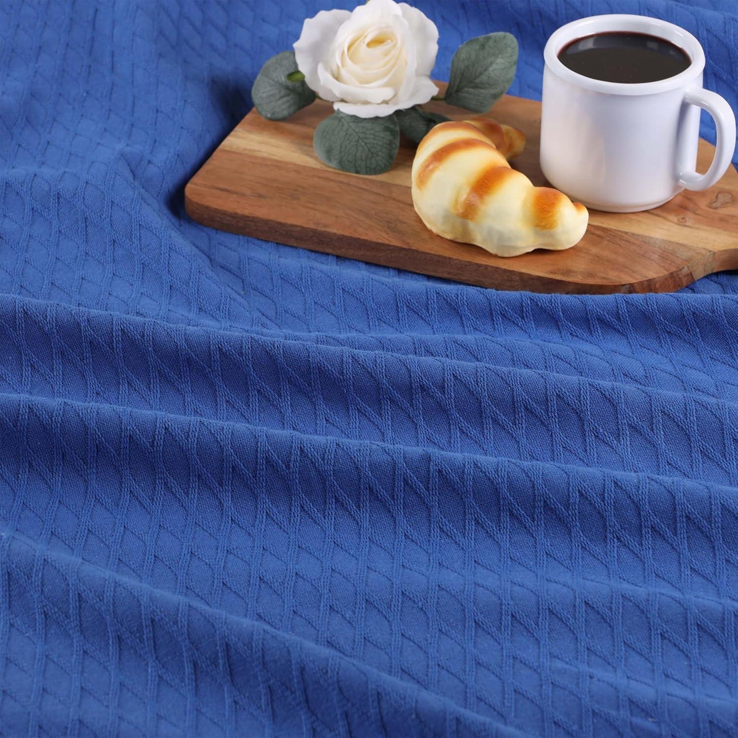 Merritt Blue Cotton Diamond Weave Knitted Throw Blanket