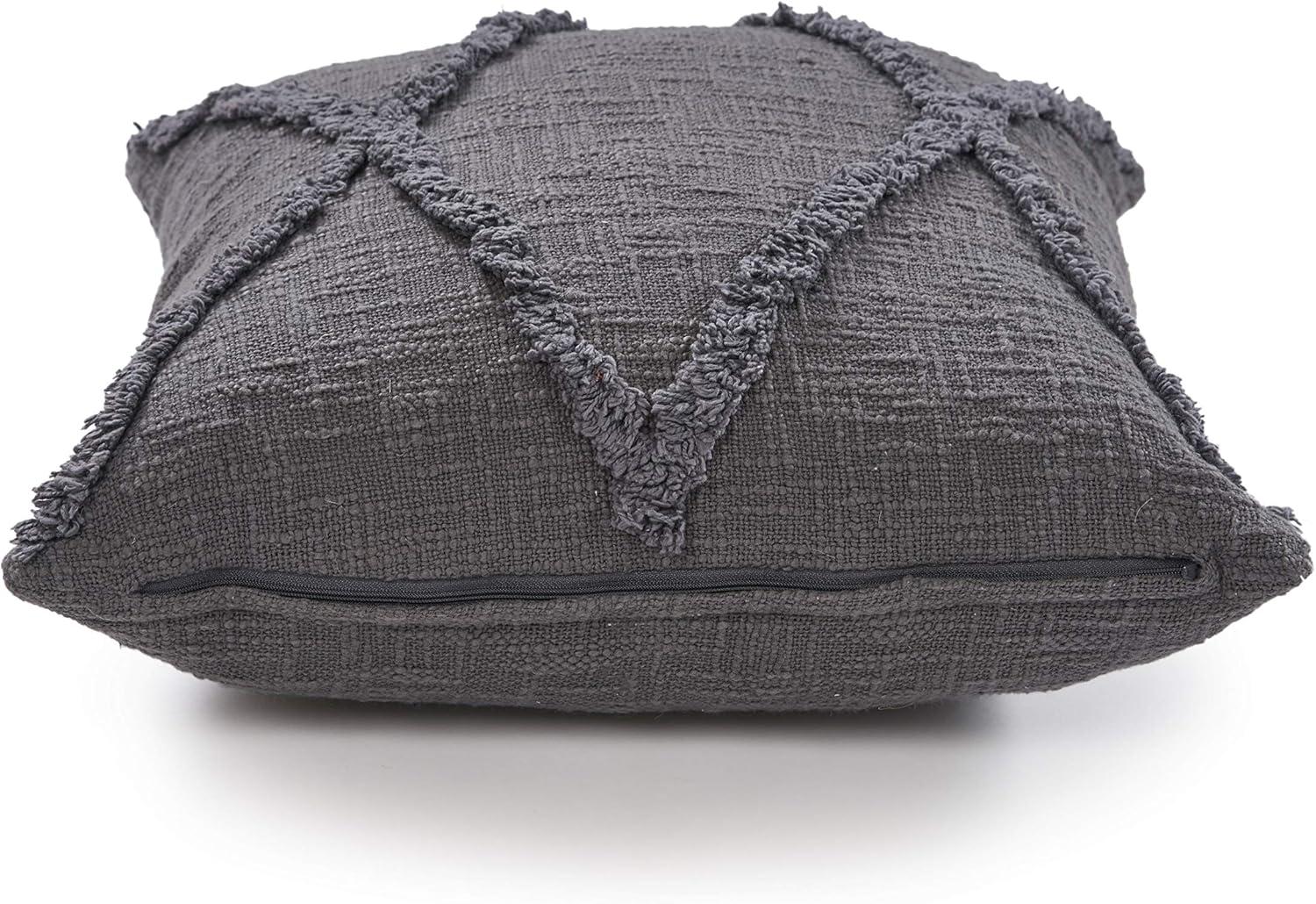 Dark Gray Embroidered Cotton Square Throw Pillow, 20" x 20"