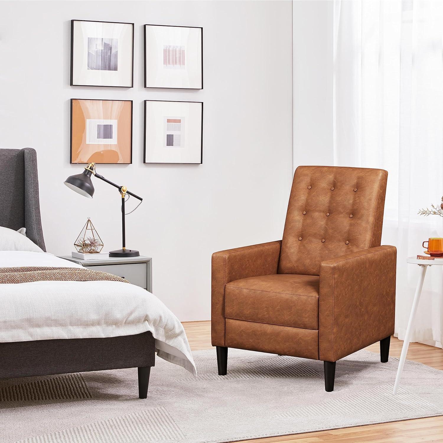 Yaheetech Faux Leather Recliner Sofa with Pocket Spring, Brown