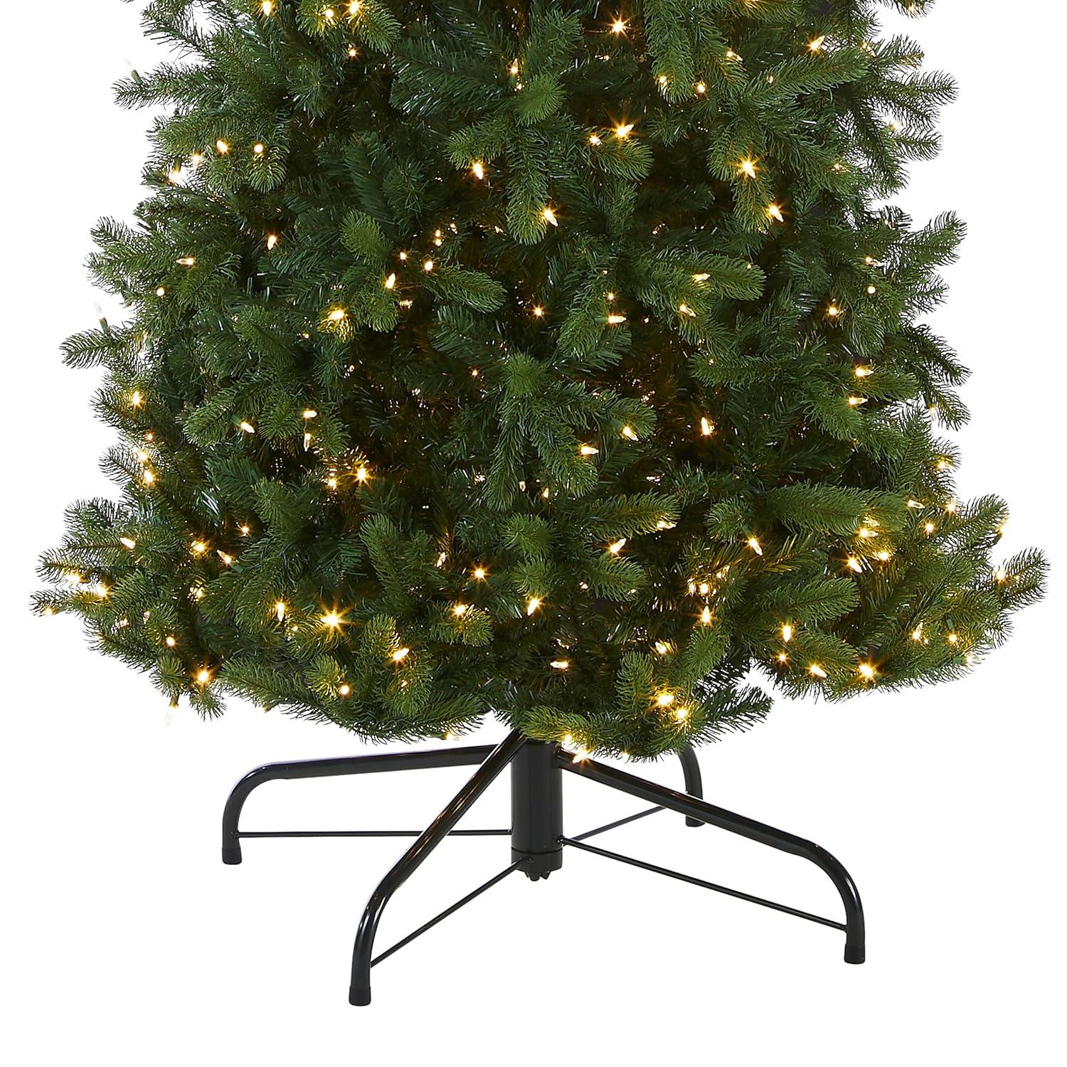 12' Prelit Pencil Slim Feel Real Downswept Douglas Fir Artificial Christmas Tree Dual Color Lights - National Tree Company
