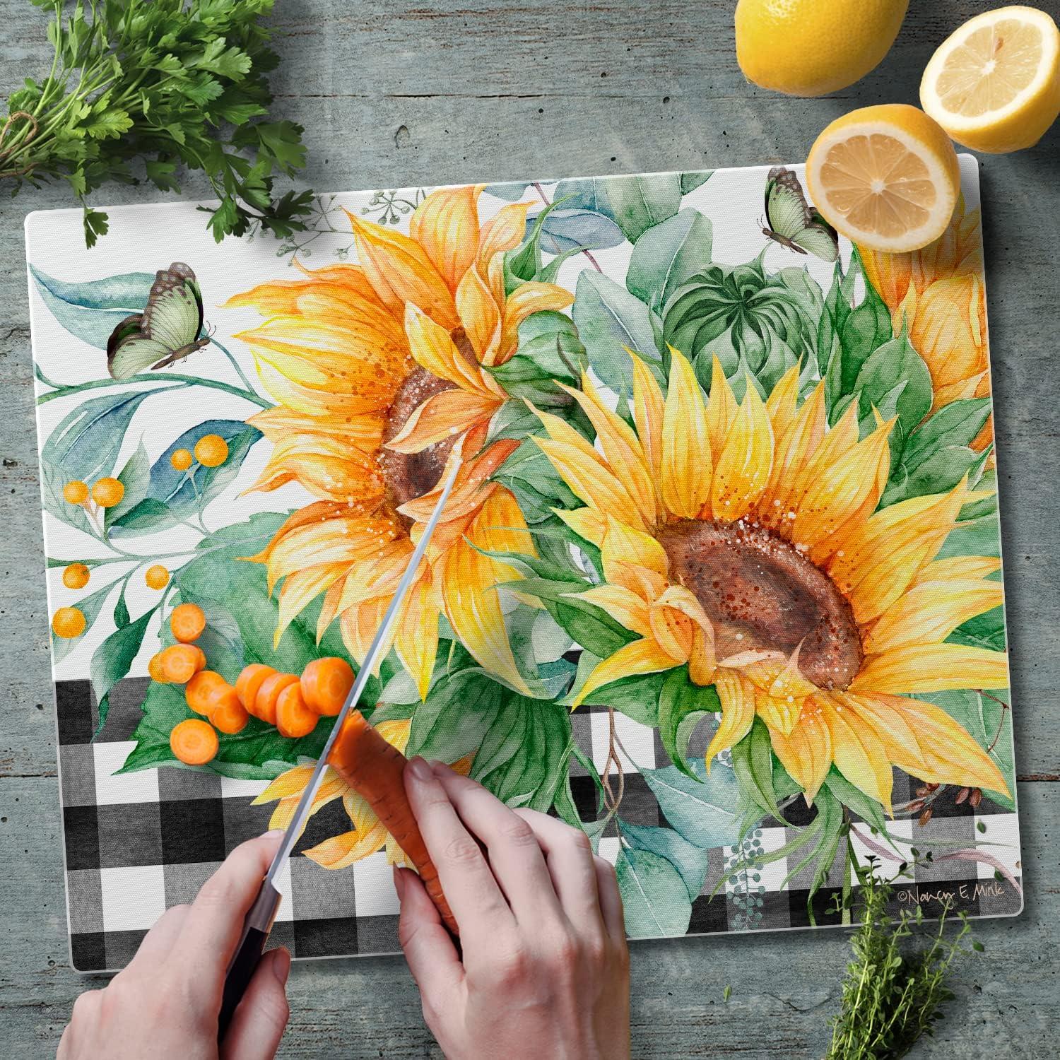 CounterArt Sunflower Fields Tempered Glass Cutting Board