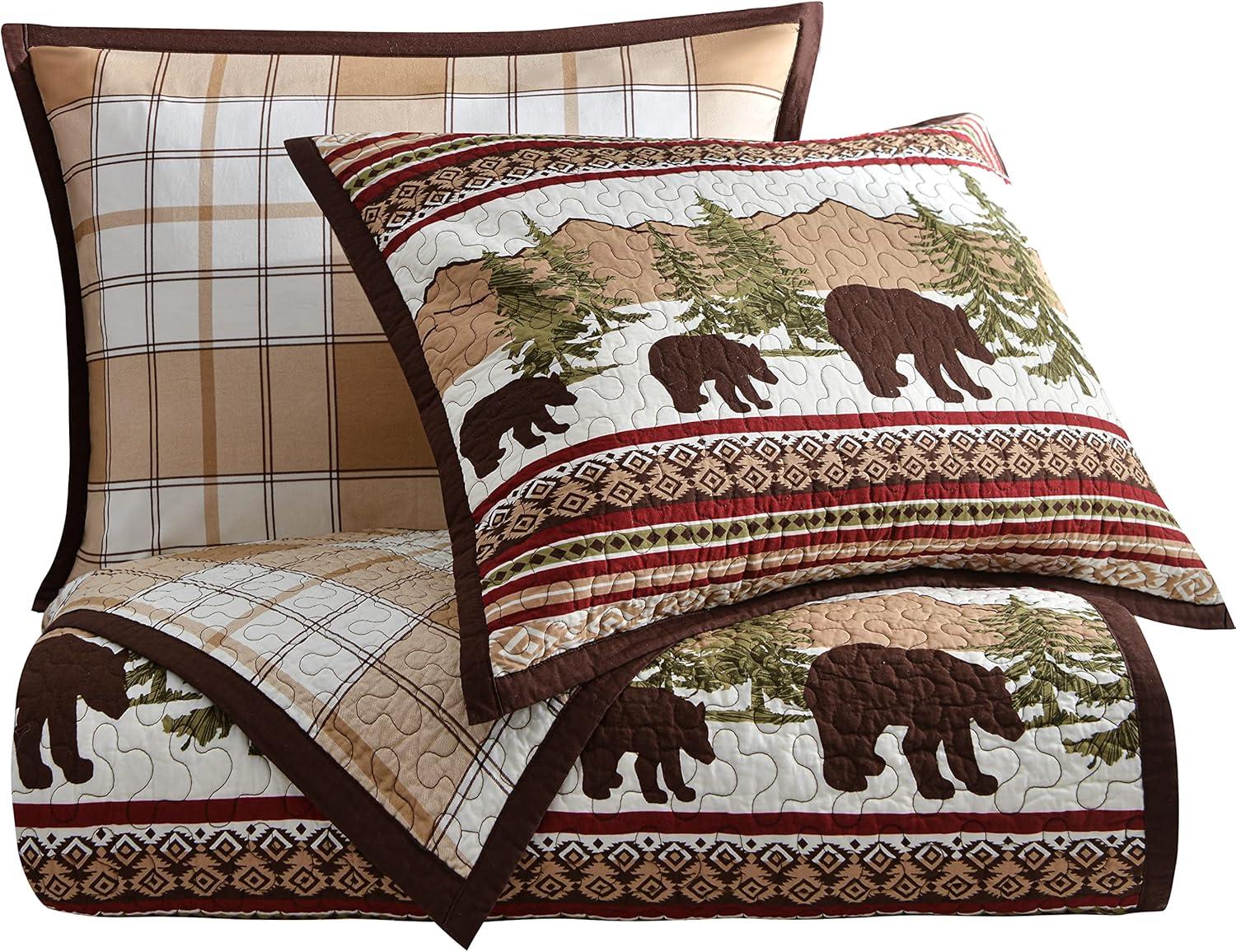 Bear Trail Reversible Cotton Full Quilt Set in Brown