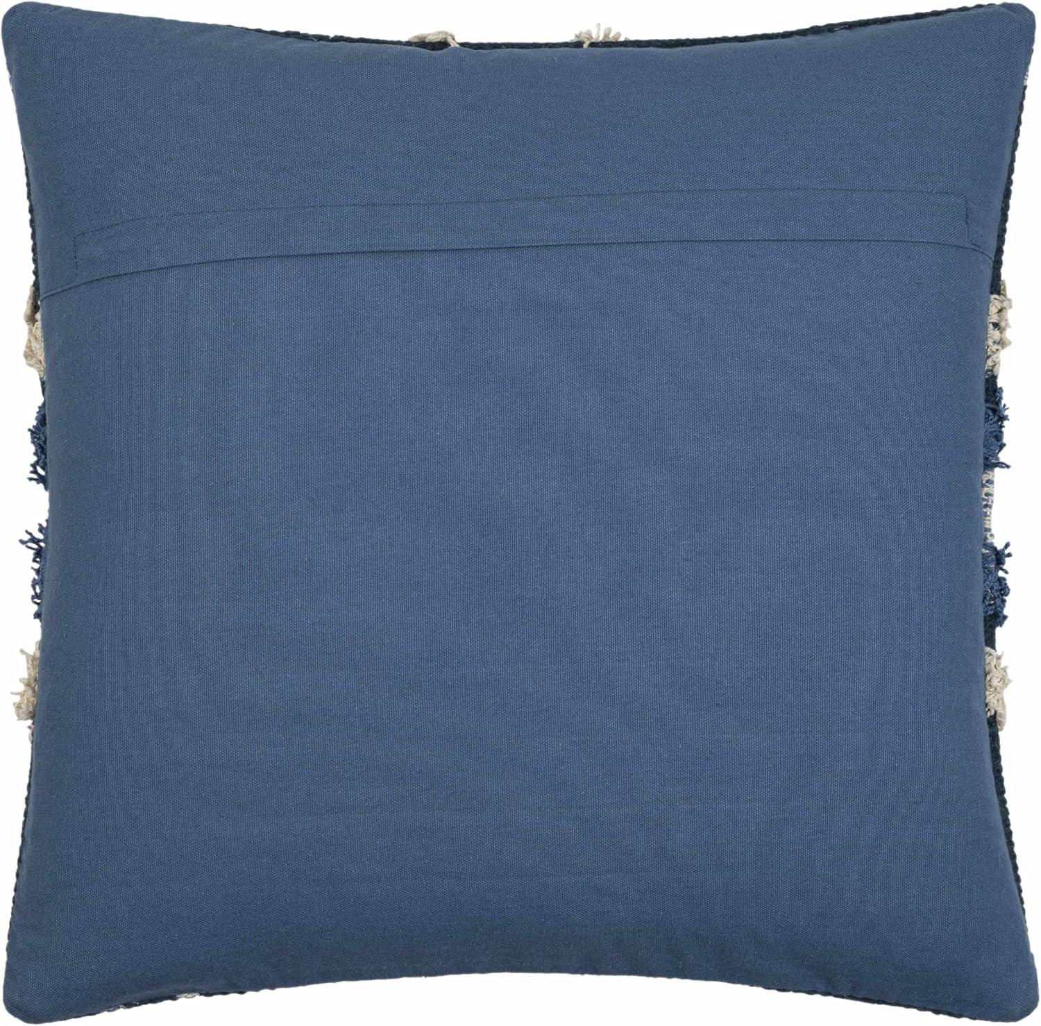 Hauteloom Shepardsville Decorative Throw Pillow Cover - Sofa Couch Cushion Cover - Boho Farmhouse Lumbar Pillow Cover -%100 Cotton - Dark Blue, Off White - Square 20" x 20"