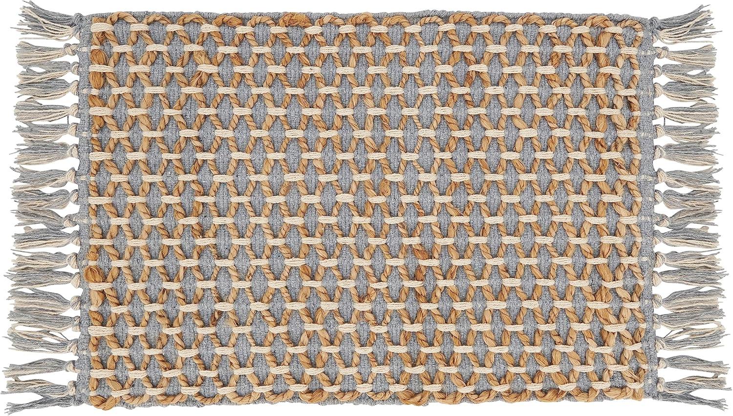 Gray and Natural Jute Cotton Woven Placemats, Set of 4