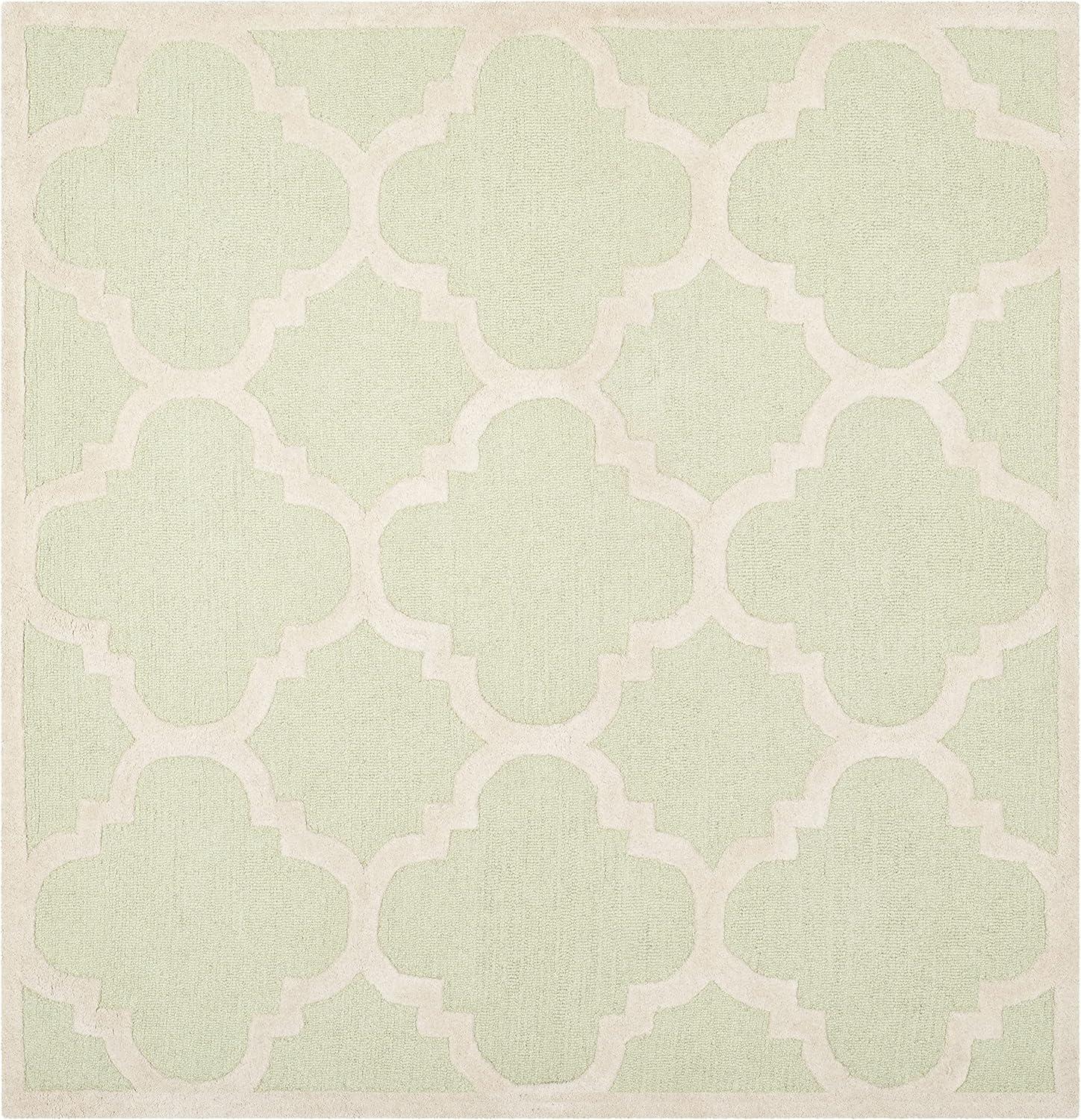 Handmade Light Green and Ivory Wool Square Rug 8' x 8'