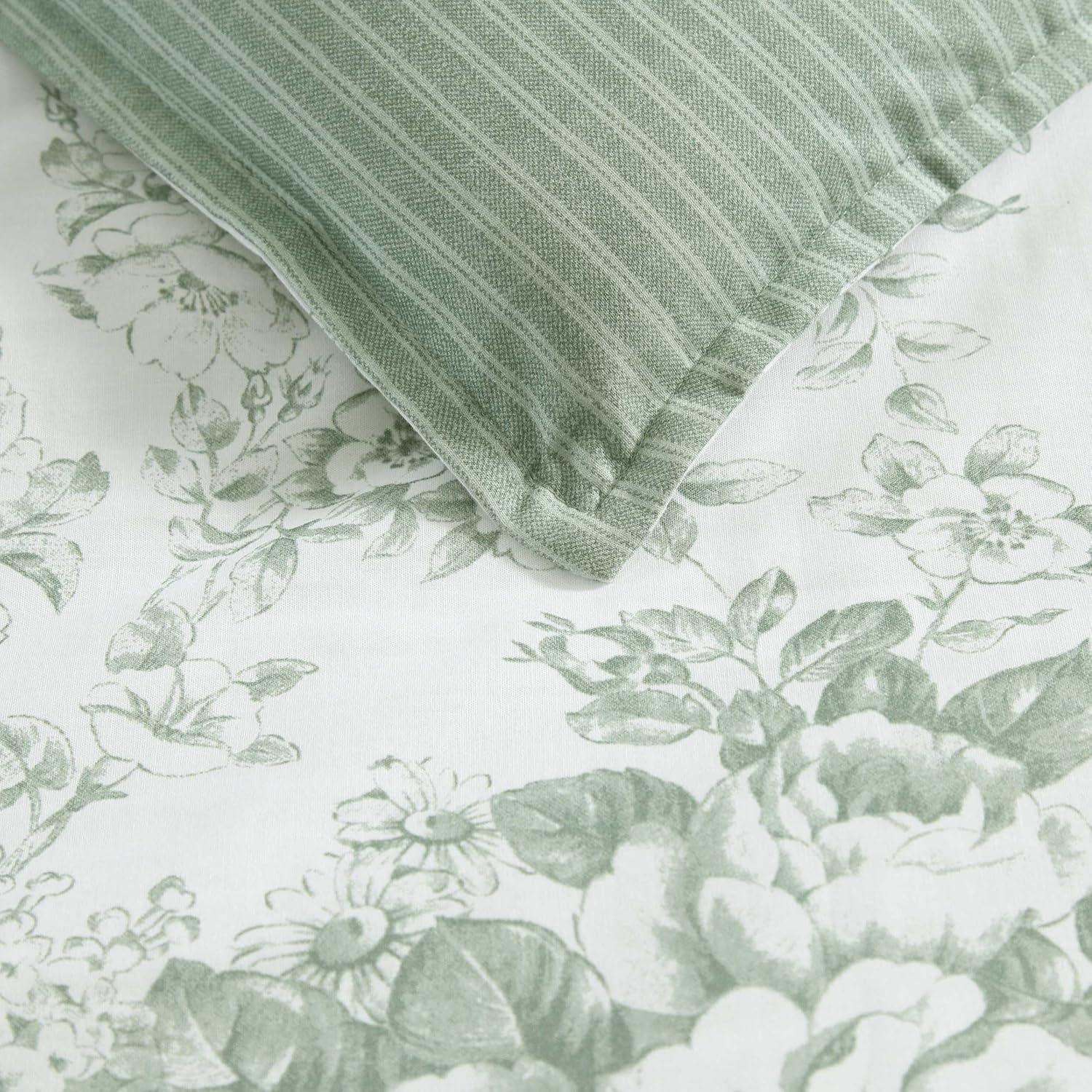 Twin Green Floral Cotton Reversible Comforter Set