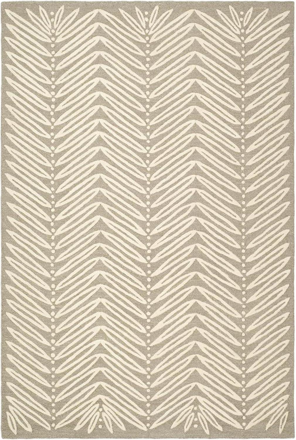 Chevron Leaves Beige and White Wool Viscose 4' x 6' Rug