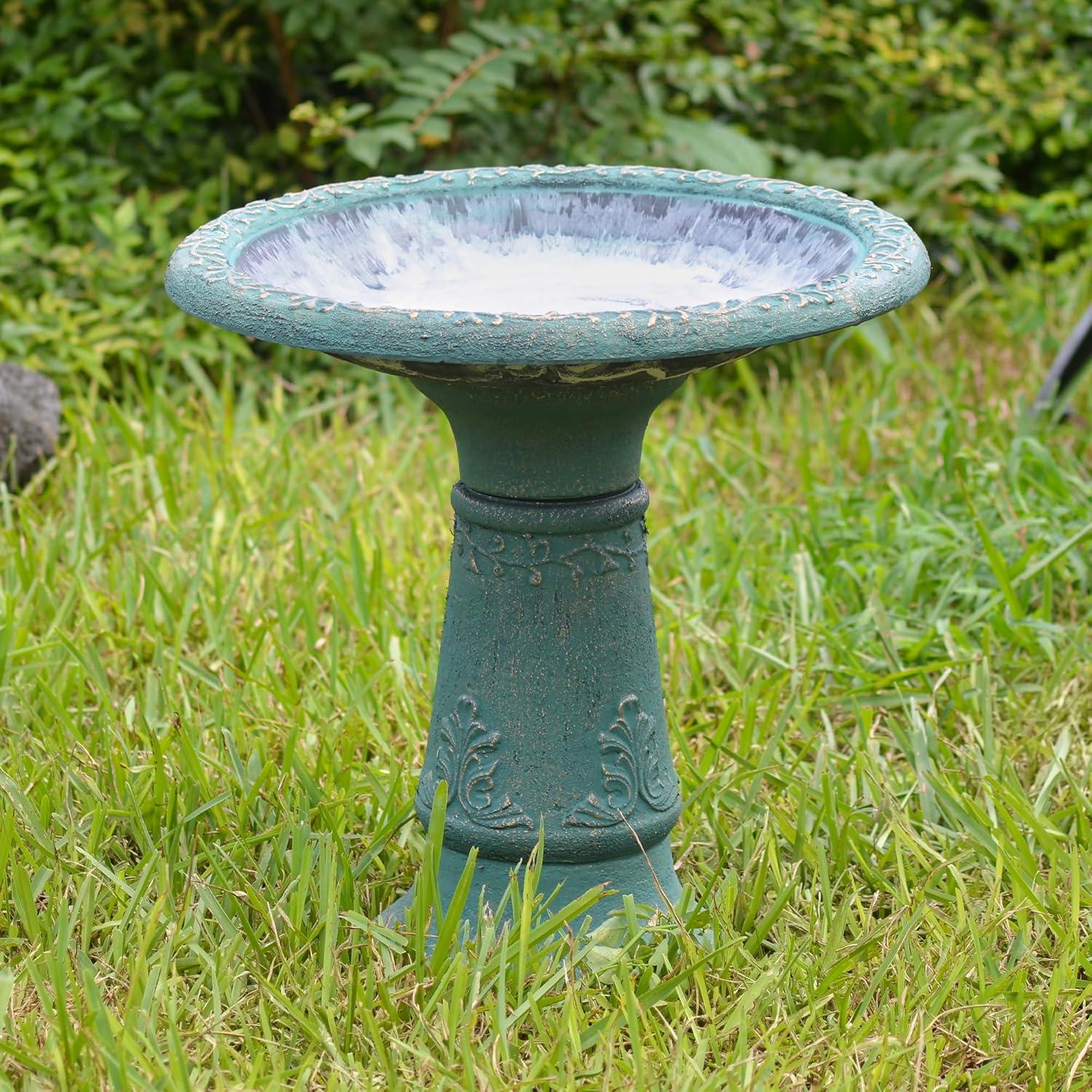 Garden Products BB04 Fiberclay Birdbath, Green, 19.5" x 11.5" x 20.5", 19.5 by 11.5 by 20.5-Inches