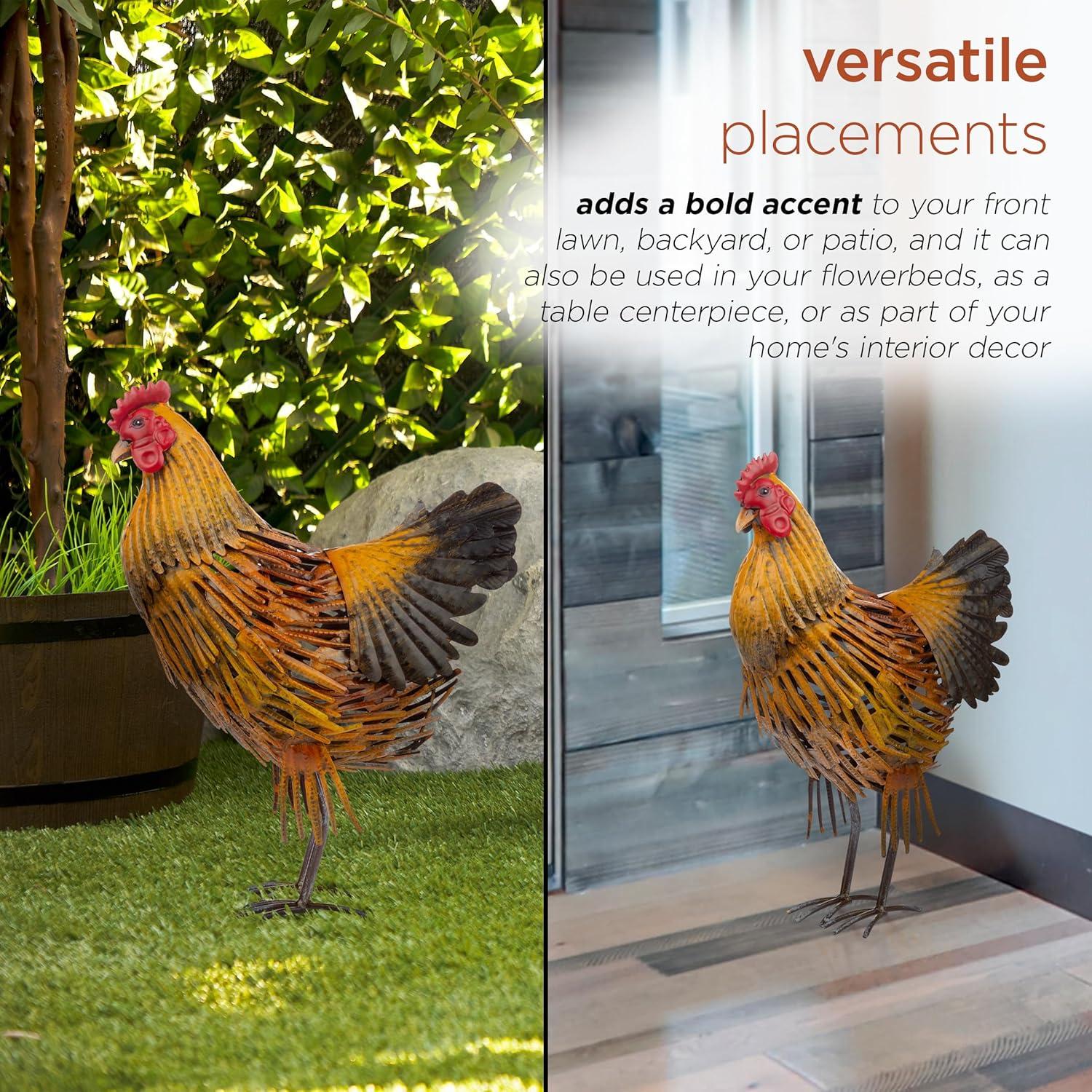 Golden Brown 16" Metal Hen Lawn Decoration