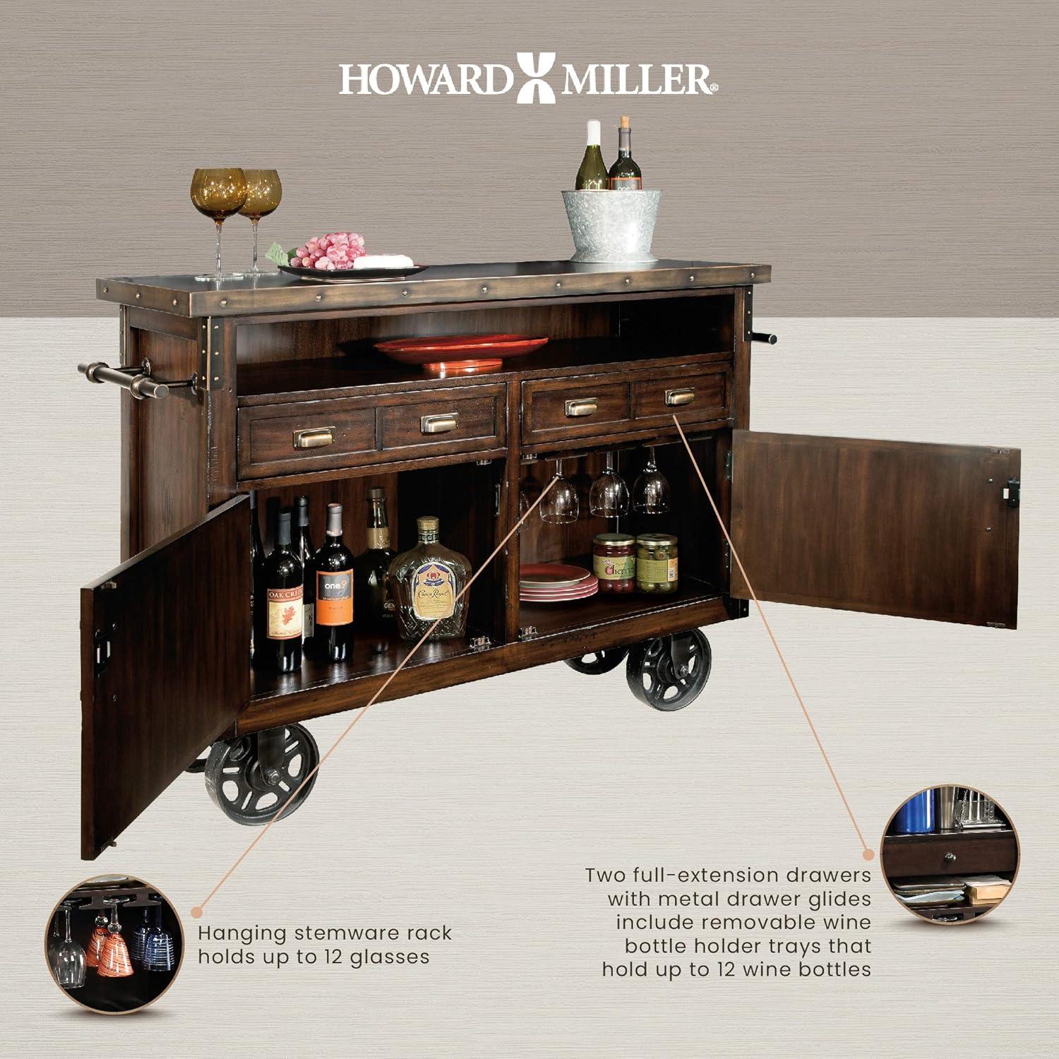 Rustic Hardwood & Antique Bronze 56" Wine Bar Console with Locking Door