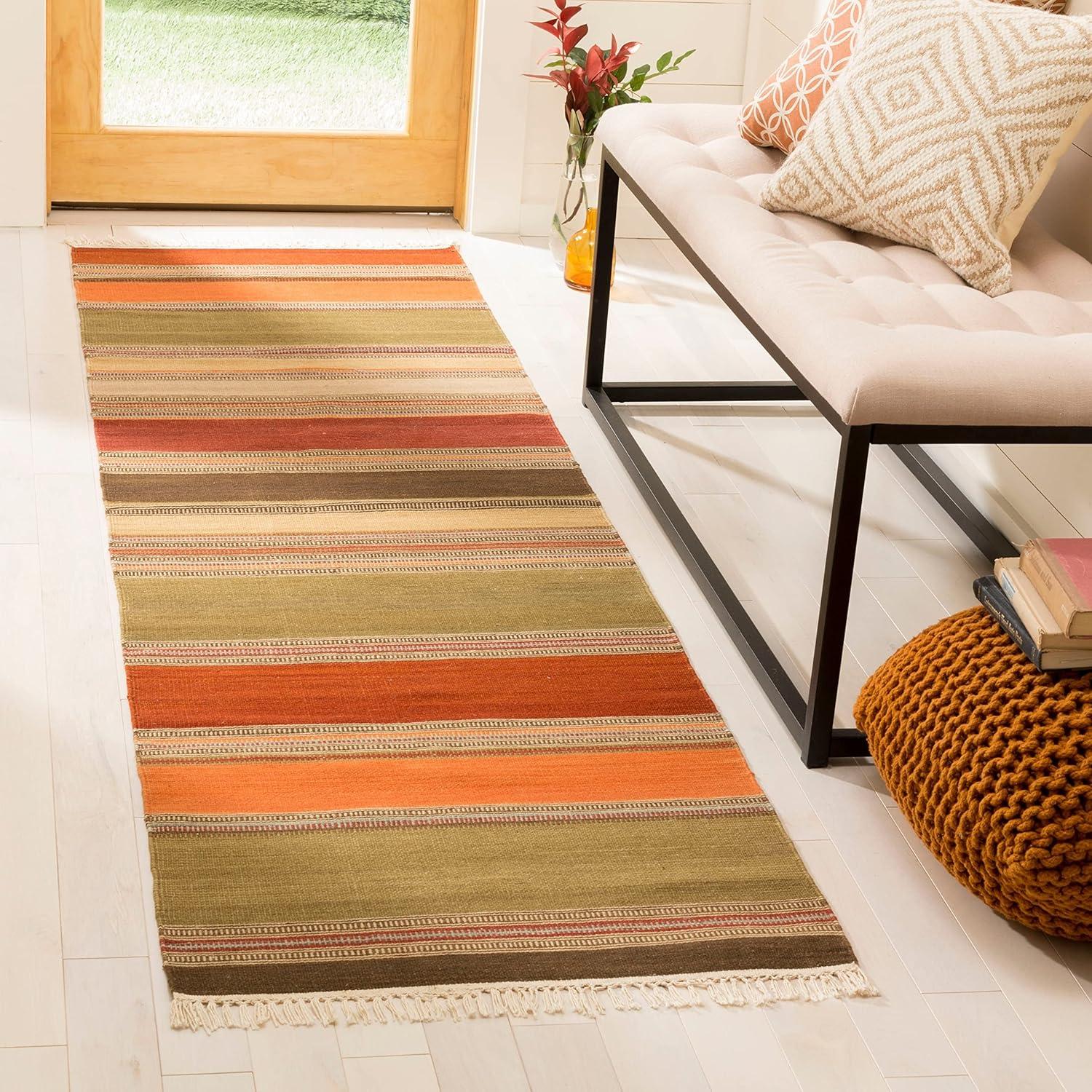 SAFAVIEH Striped Kilim STK317A Handwoven Green Rug