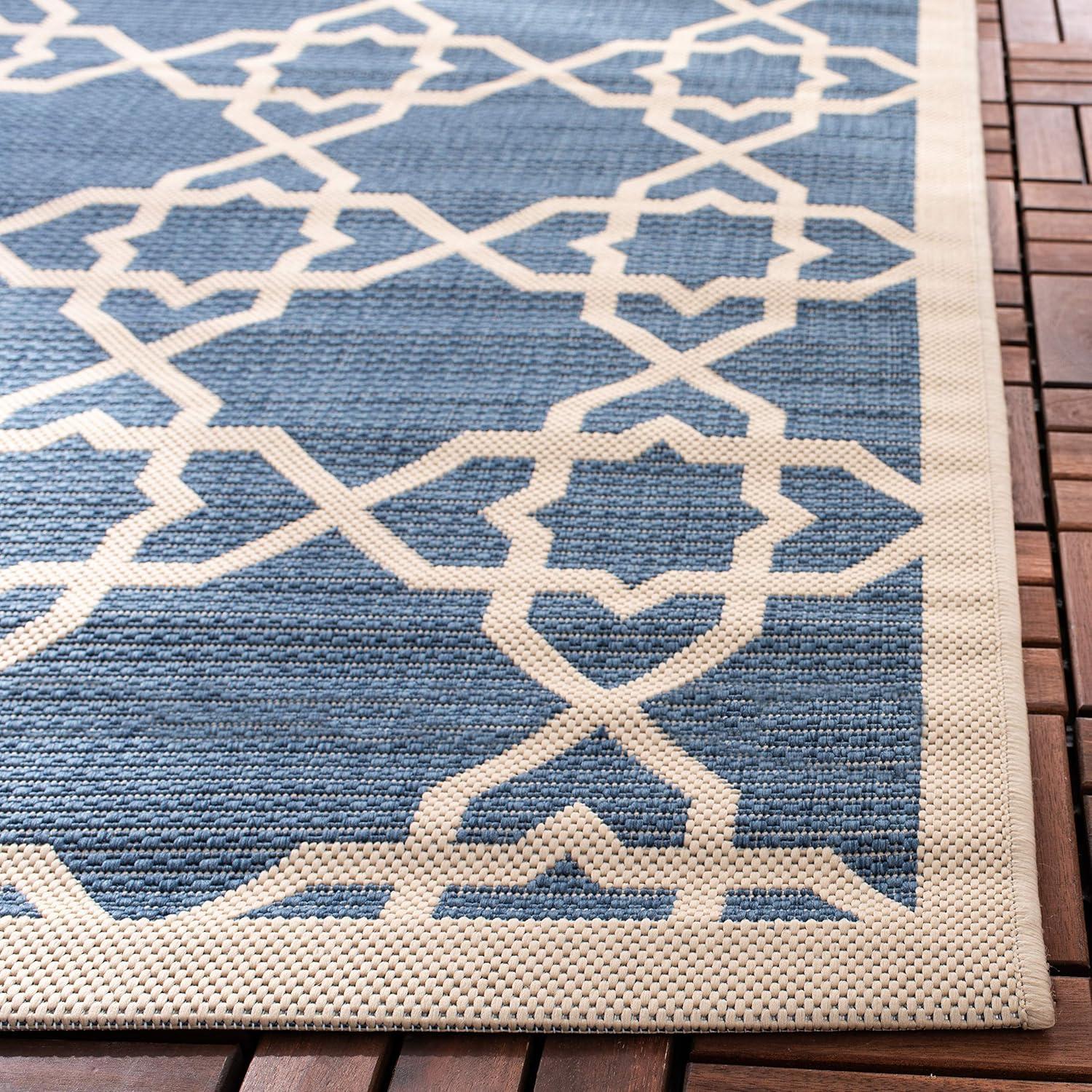 Courtyard CY6032 Power Loomed Indoor and Outdoor Area Rug - Blue/Beige - 5'3"x7'7" - Safavieh