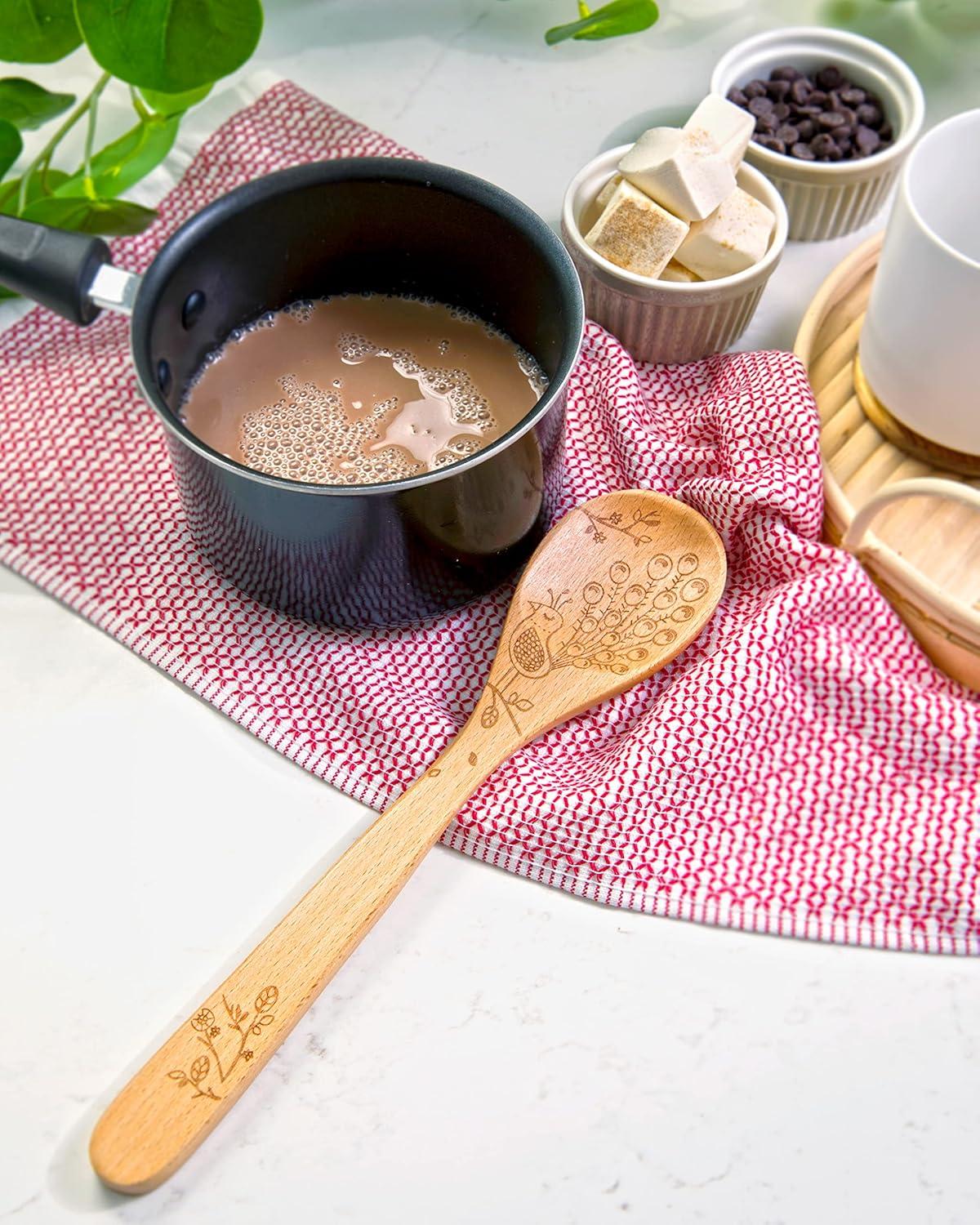 12" Beechwood Mixing Spoon with Peacock Design