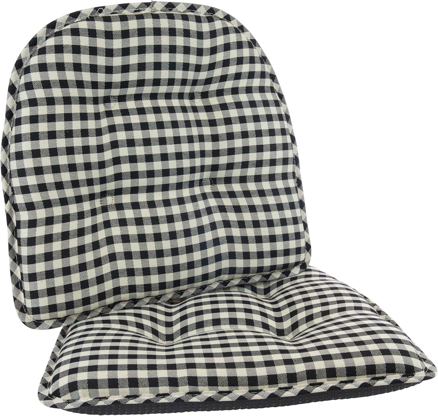 Klear Vu Omega Non-Slip Chair Cushions, Assembled in USA, U-Shaped Skid-Proof Seat Pads for Dining Room, Kitchen, Office, 15"x16", 2 Pack, Gingham Black 2 Count