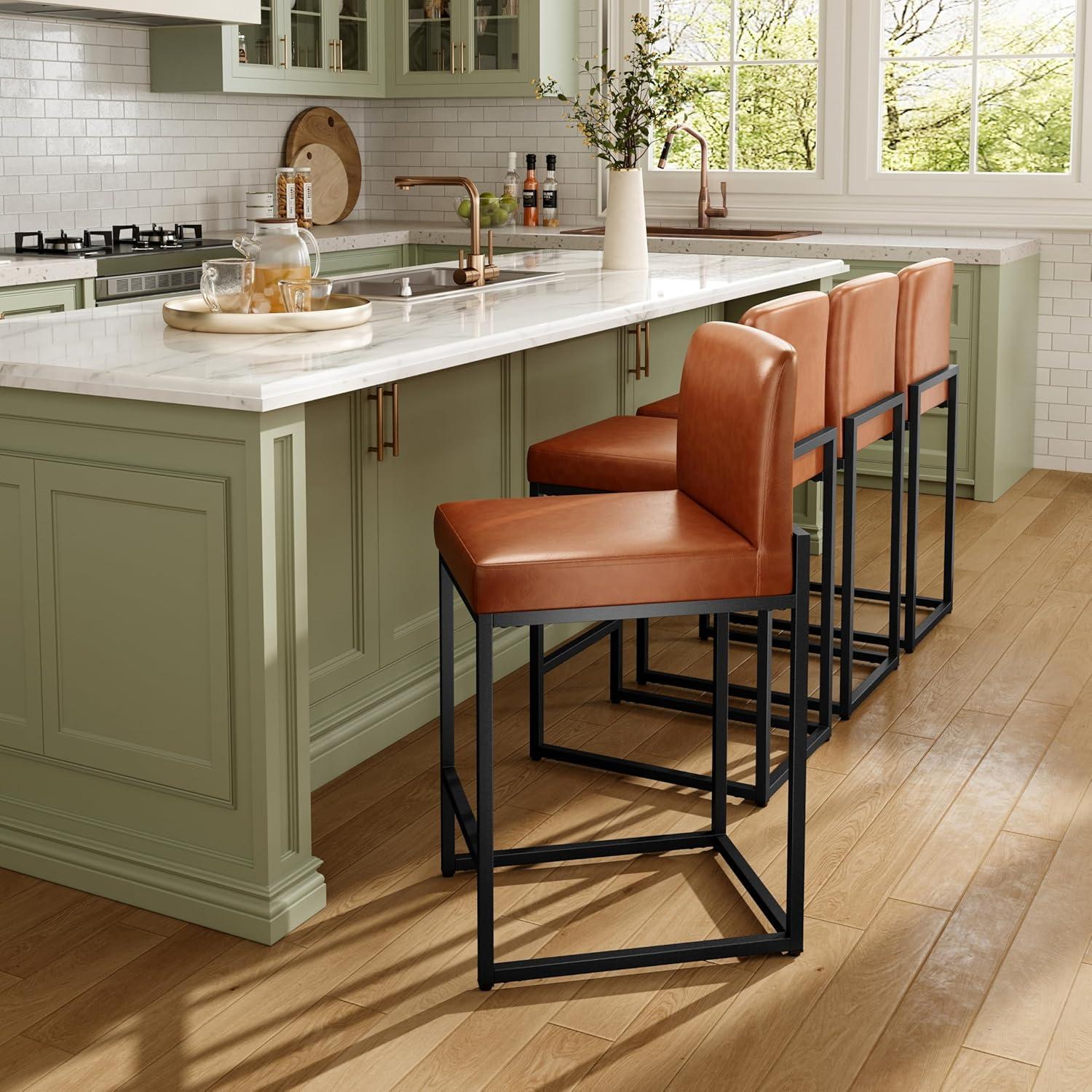 Wade Logan® Catharinus Extra Tall Bar Stool Set - Black Metal Base & Waterproof Faux Leather (Set of 3)