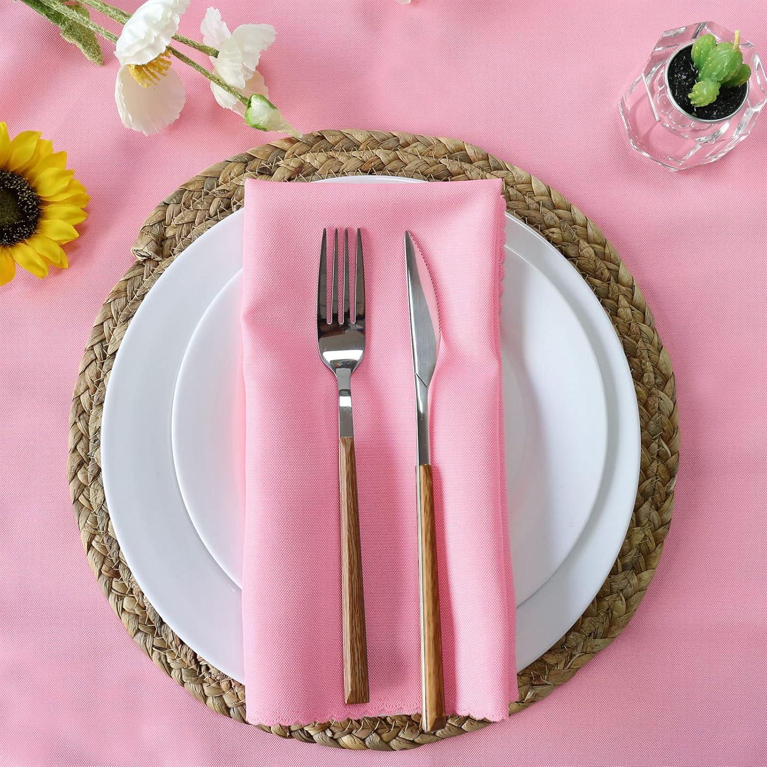 Premium Pink Polyester Cloth Napkins Set of 12 | Washable & Reusable | Valentine's Day, Easter, Christmas Decor | 18.8 x 18.8 Inches