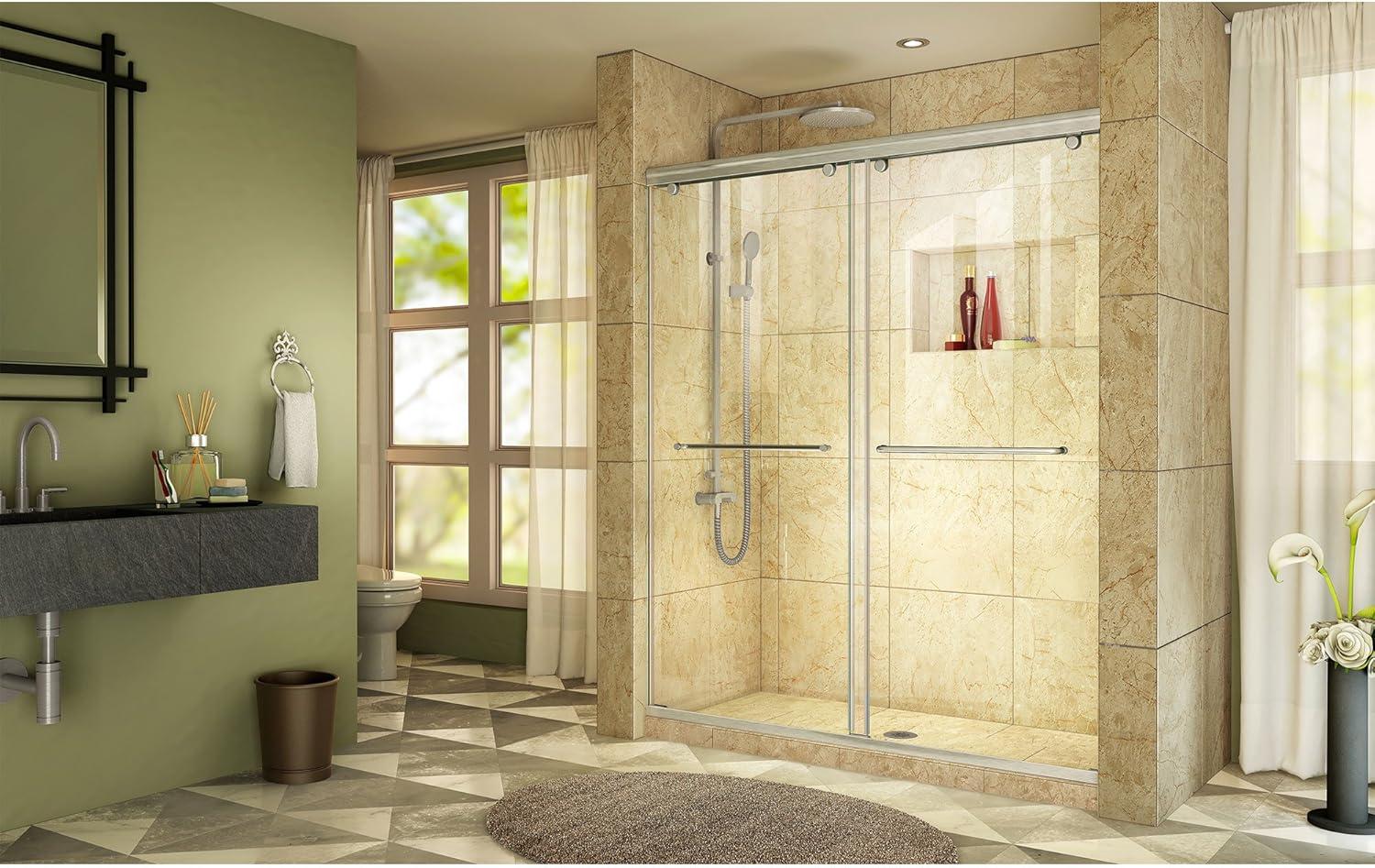 Charisma 60" Frameless Clear Glass Sliding Shower Door with Brushed Nickel Hardware