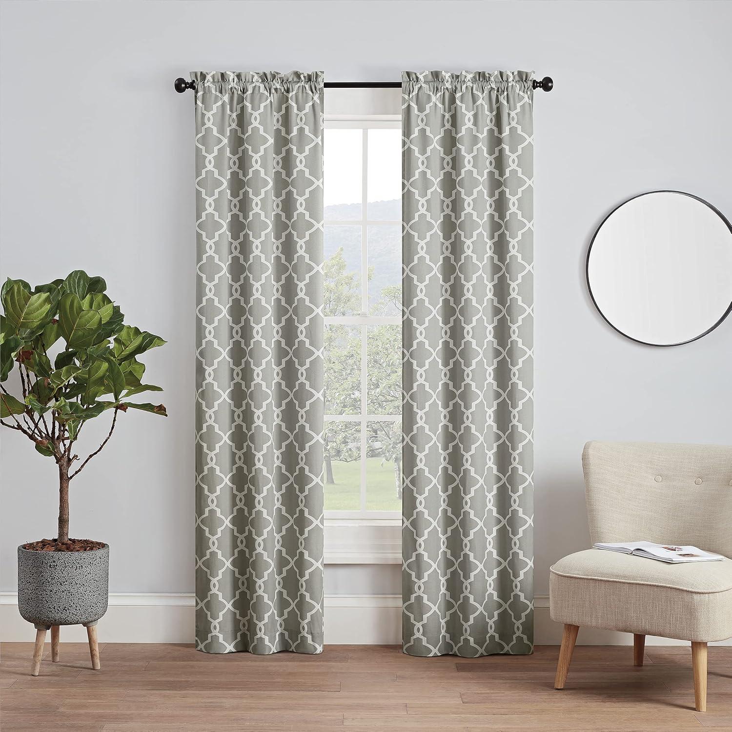 Ellery Homestyles Pairs to Go Vickery Printed Trellis Rod Pocket Window Curtain Panel Pair, 2 Pack Grey 56x84 84 Inches