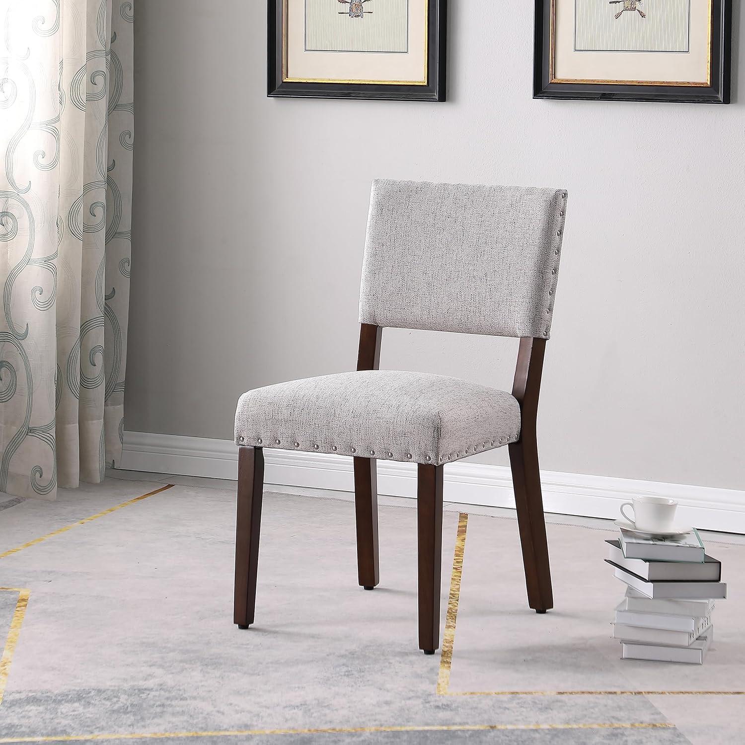 Set of 2 Stripe Dining Chairs Gray Woven - HomePop: Upholstered, Nailhead Trim, Farmhouse Style