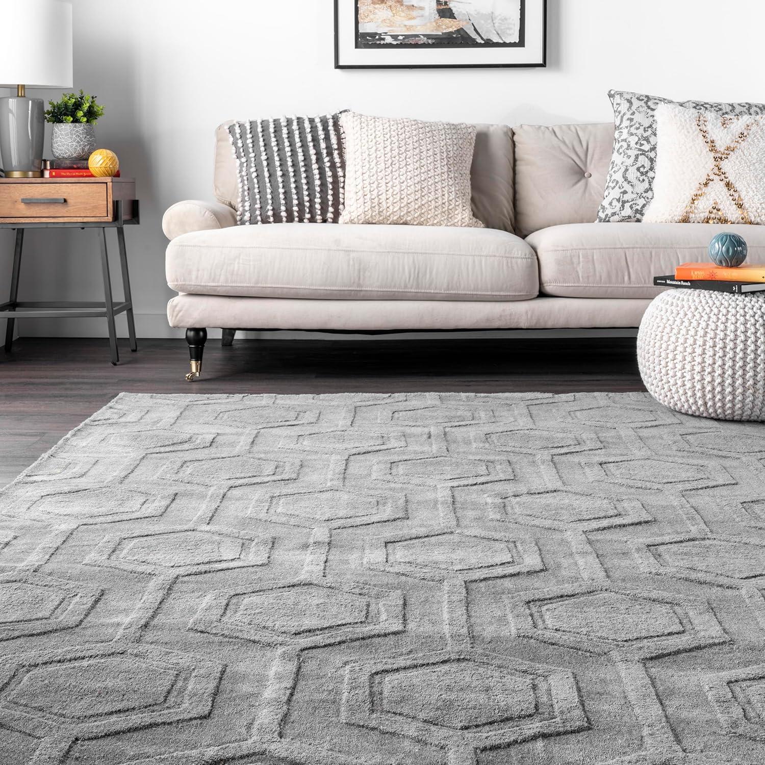 Nuloom Ambrose Geometric 5x8 Wool Indoor Area Rug for Living Room Bedroom Dining Room Kitchen, Grey