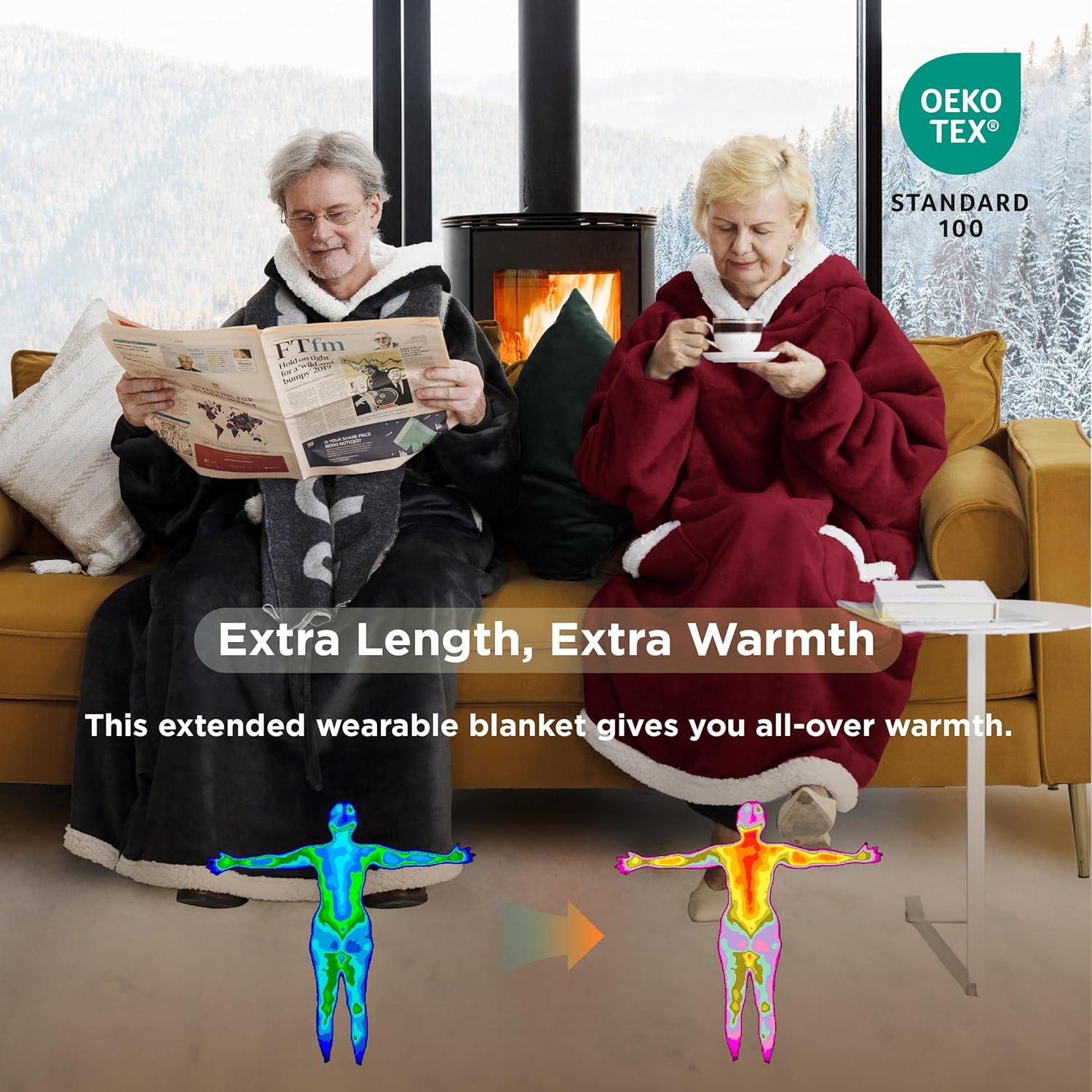 Bedsure Bedsure Blanket Hoodie - Sherpa Wearable Blankets For Women & Kids As Gifts For Women Men, Christmas Gifts Sweatshirt Blanket