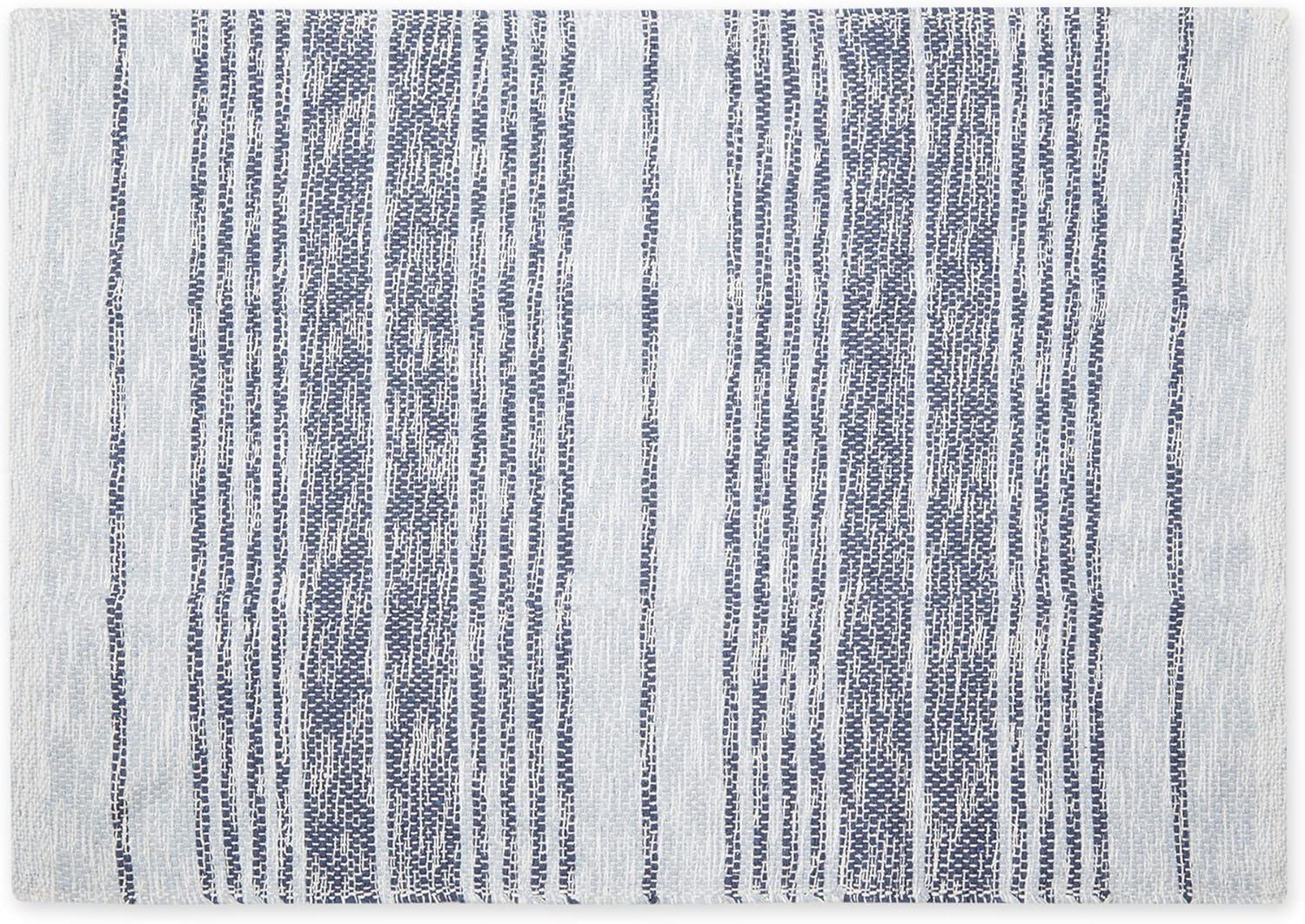 Variegated Stonewash Blue Stripe Handwoven Recycled Yarn Rug 2x3 Ft